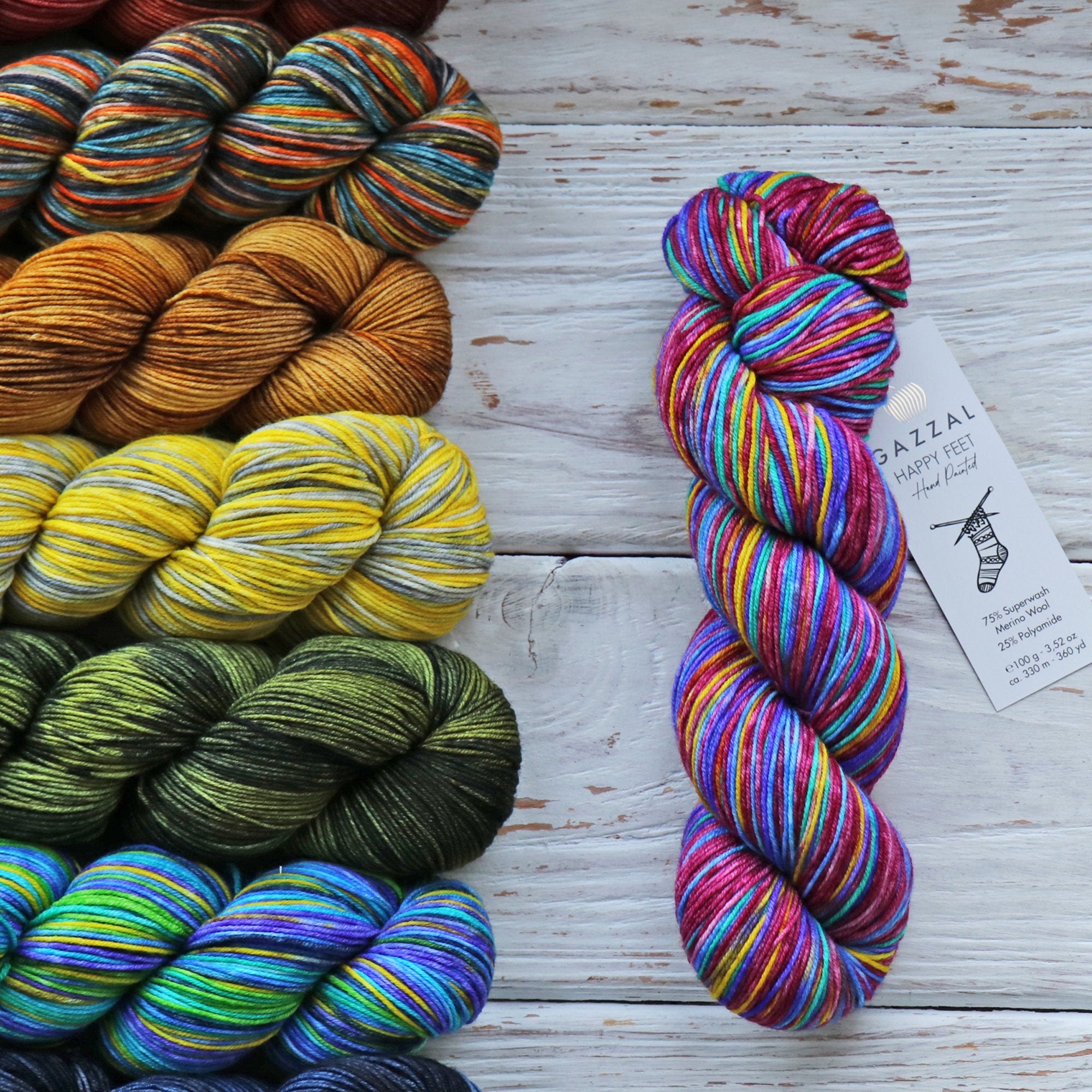 SOCK YARN 16 COLORS. Hand dyed sock yarn. Fingering sock yarn. Gazzal Happy Feet. Sprinkle yarn. Merino wool sock yarn. 100 g / 330 m