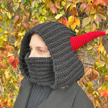 Crochet Pattern HORNED COWL, Halloween Hood, Unisex Hooded Cowl, Crochet Balaclava, Halloween Costume, English Only, Digital PDF Pattern