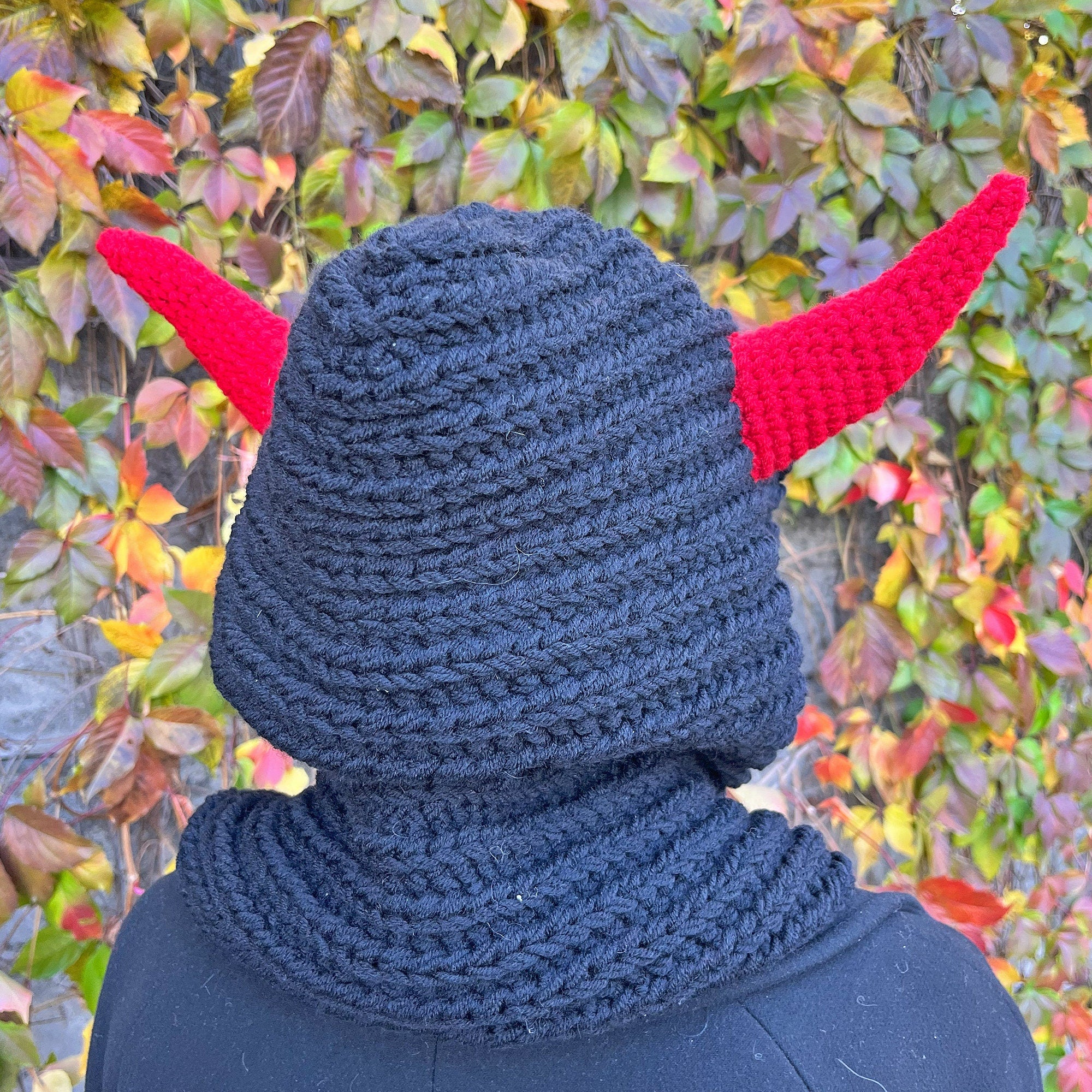 Crochet Pattern HORNED COWL, Halloween Hood, Unisex Hooded Cowl, Crochet Balaclava, Halloween Costume, English Only, Digital PDF Pattern