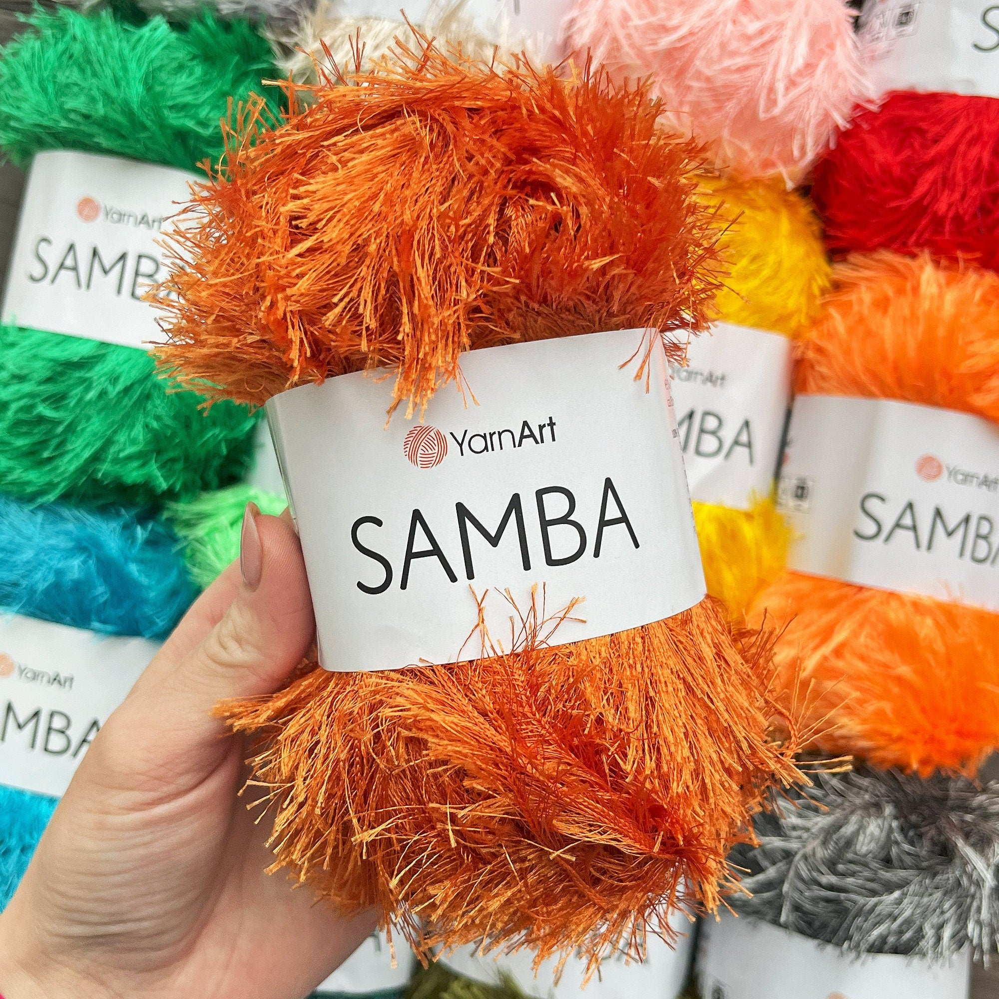 YARNART SAMBA 29 COLORS, Fantasy Yarn, Eyelash Yarn, Fur Yarn, Crochet Yarn, Decoration Yarn, Amigurumi Yarn, Baby Yarn, 3.52 Oz, 164 Yds