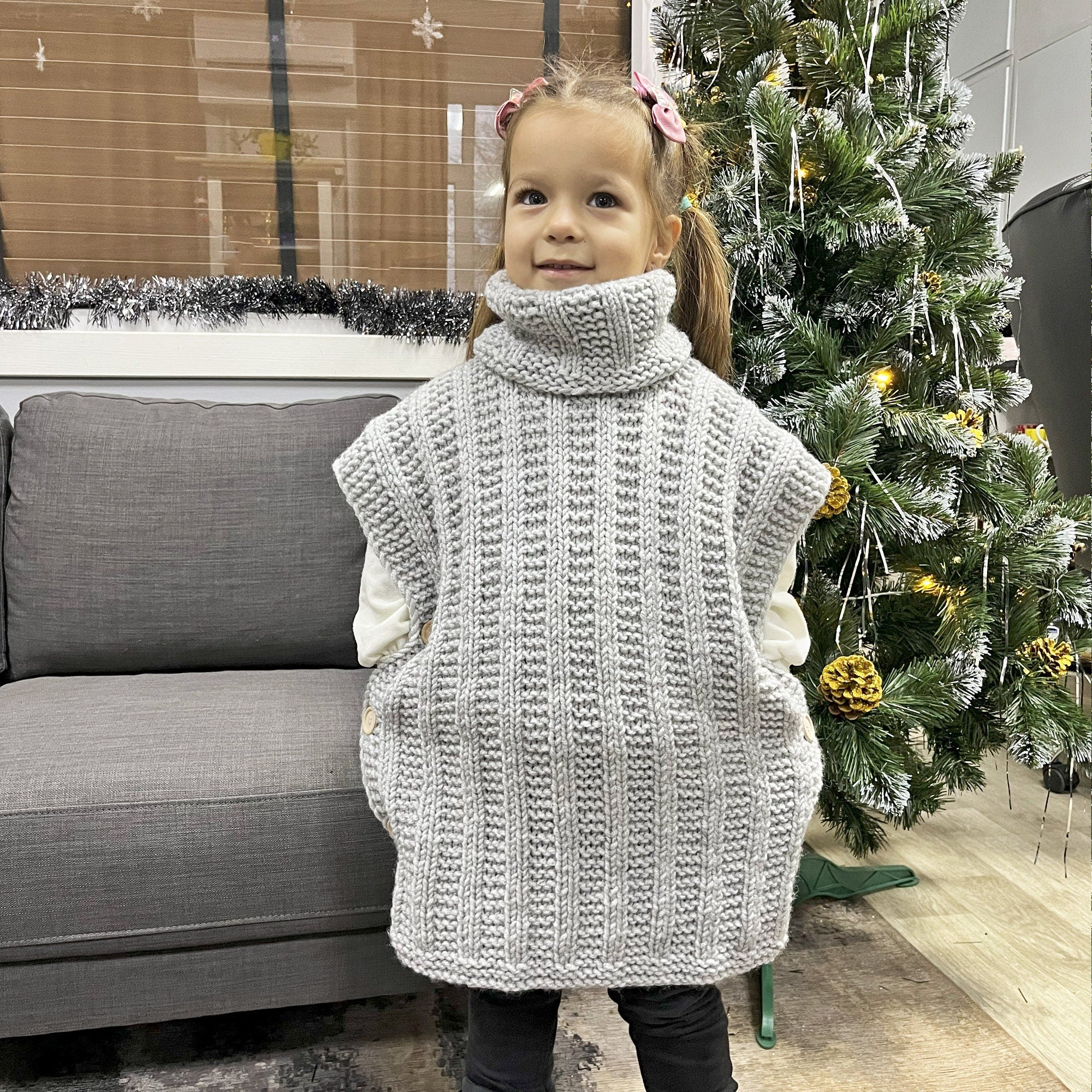 CHILDREN'S VEST With Removable Snood Knitting Pattern 3/4, 5/6, 7/8 years old, Children Pullover, Sweater, Gift for Baby, Baby Girls Sweater