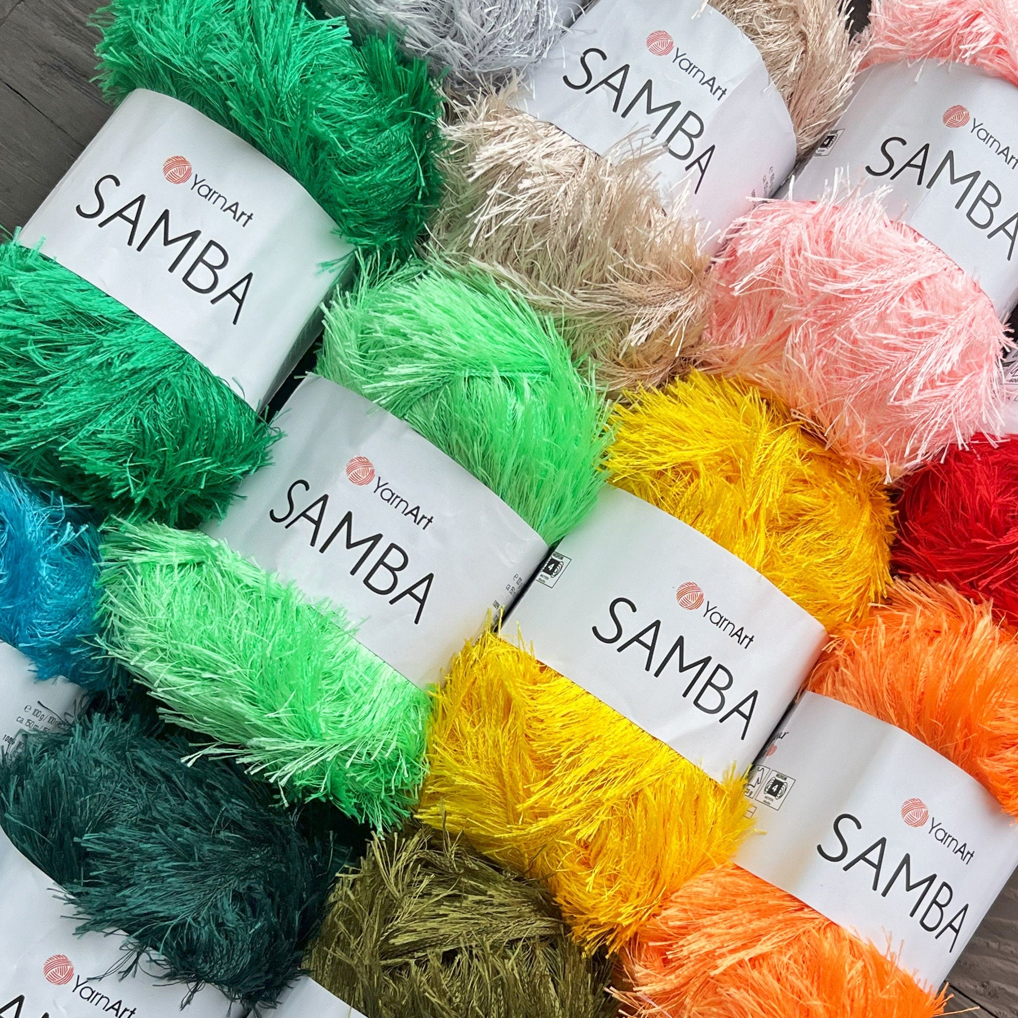 YARNART SAMBA 29 COLORS, Fantasy Yarn, Eyelash Yarn, Fur Yarn, Crochet Yarn, Decoration Yarn, Amigurumi Yarn, Baby Yarn, 3.52 Oz, 164 Yds