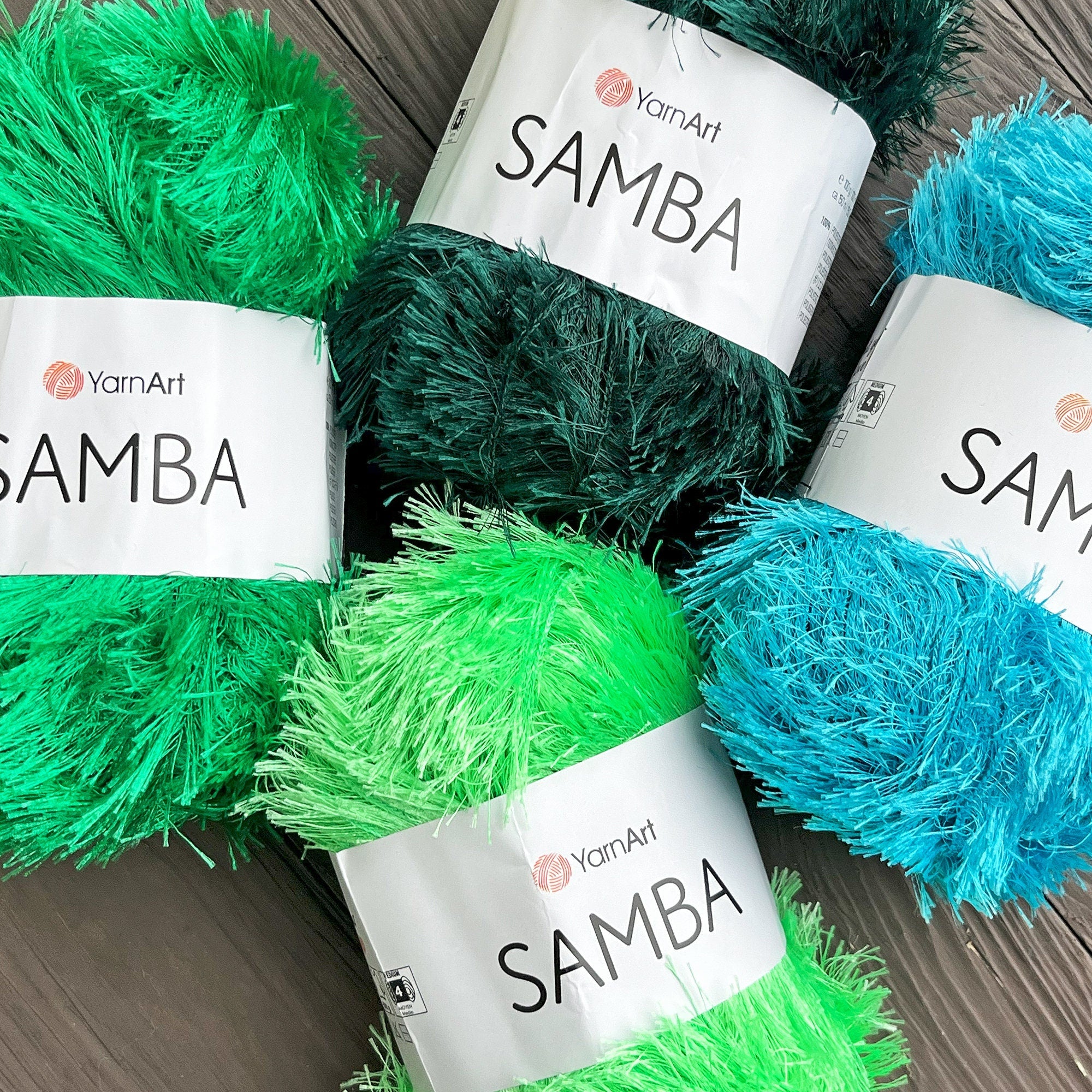 YARNART SAMBA 29 COLORS, Fantasy Yarn, Eyelash Yarn, Fur Yarn, Crochet Yarn, Decoration Yarn, Amigurumi Yarn, Baby Yarn, 3.52 Oz, 164 Yds