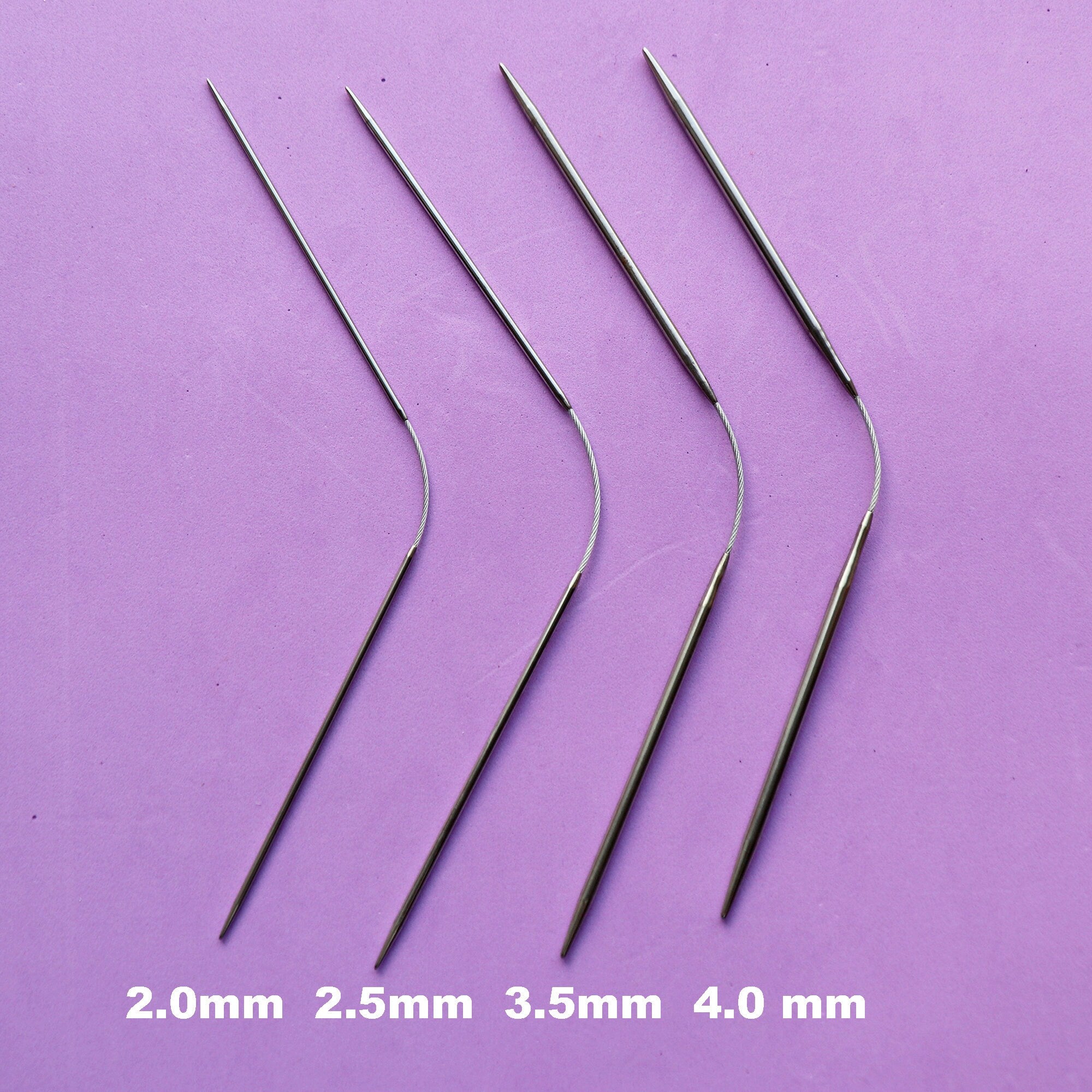 SET of 3 Flexible DOUBLE POINTED Knitting Needles 2.0-4.0 mm, Sock Knitting Needles, Steel Stocking Needles, Length 21 cm / 8 in