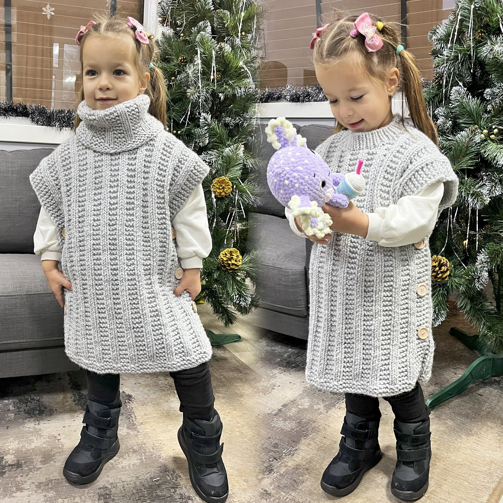 CHILDREN'S VEST With Removable Snood Knitting Pattern 3/4, 5/6, 7/8 years old, Children Pullover, Sweater, Gift for Baby, Baby Girls Sweater