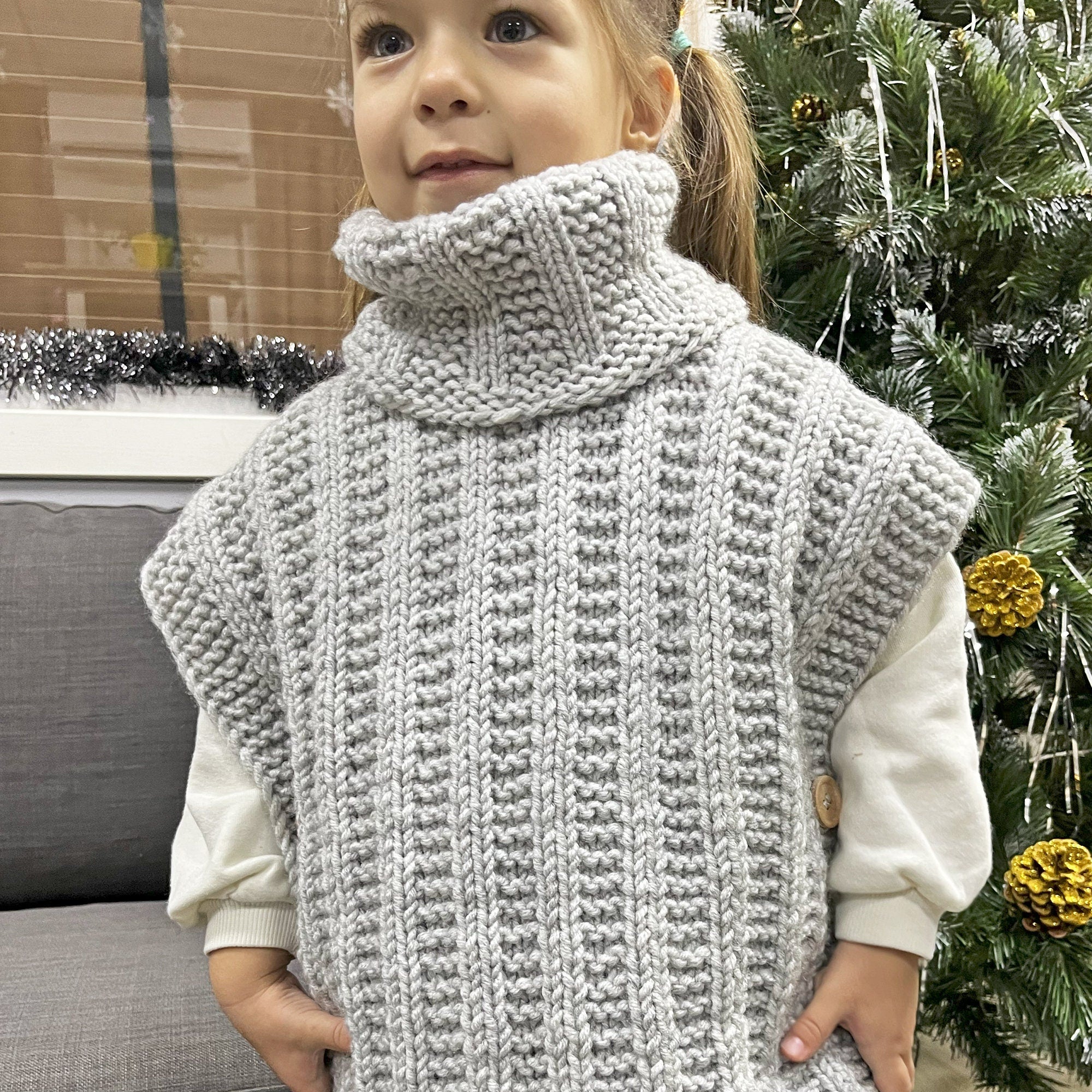CHILDREN'S VEST With Removable Snood Knitting Pattern 3/4, 5/6, 7/8 years old, Children Pullover, Sweater, Gift for Baby, Baby Girls Sweater