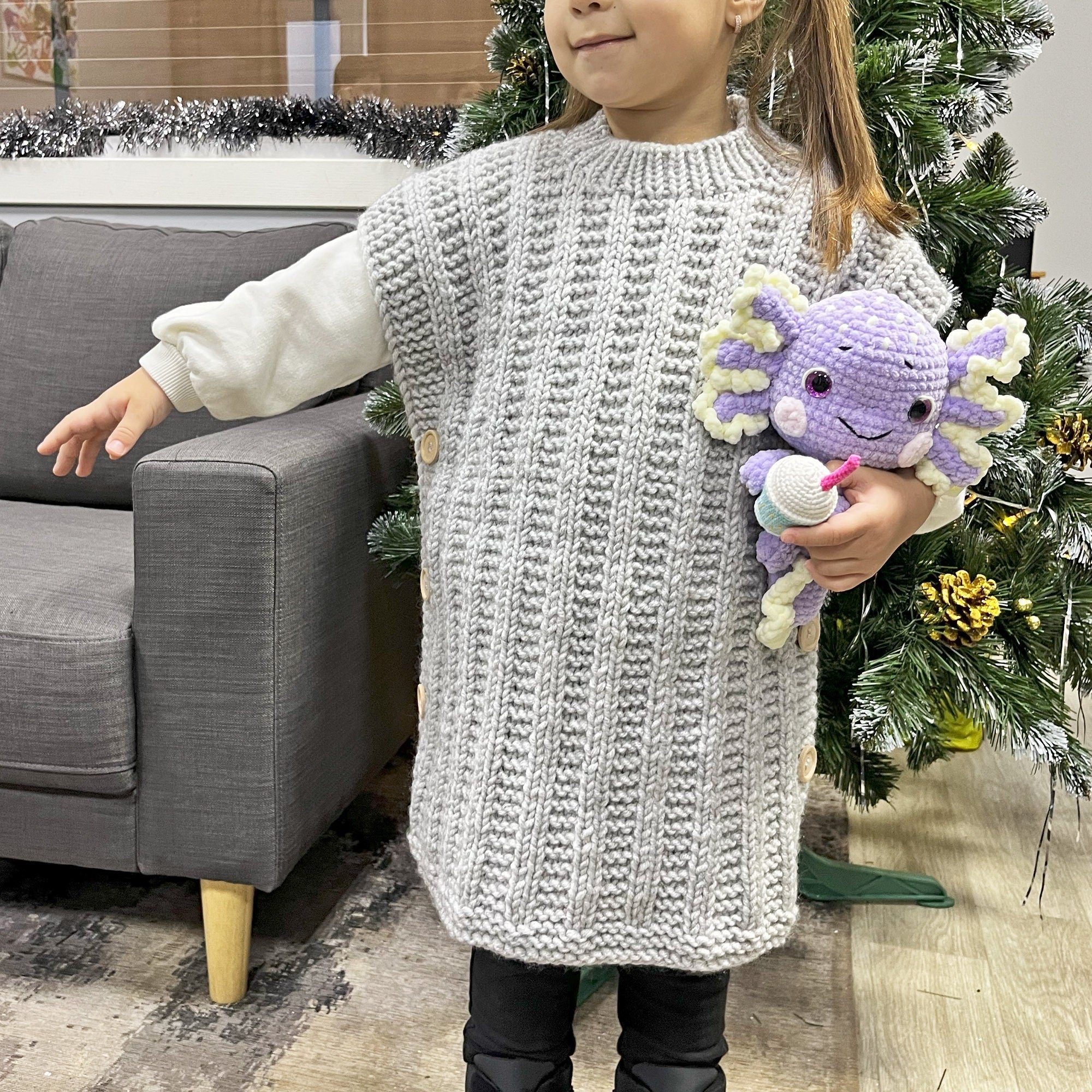 CHILDREN'S VEST With Removable Snood Knitting Pattern 3/4, 5/6, 7/8 years old, Children Pullover, Sweater, Gift for Baby, Baby Girls Sweater