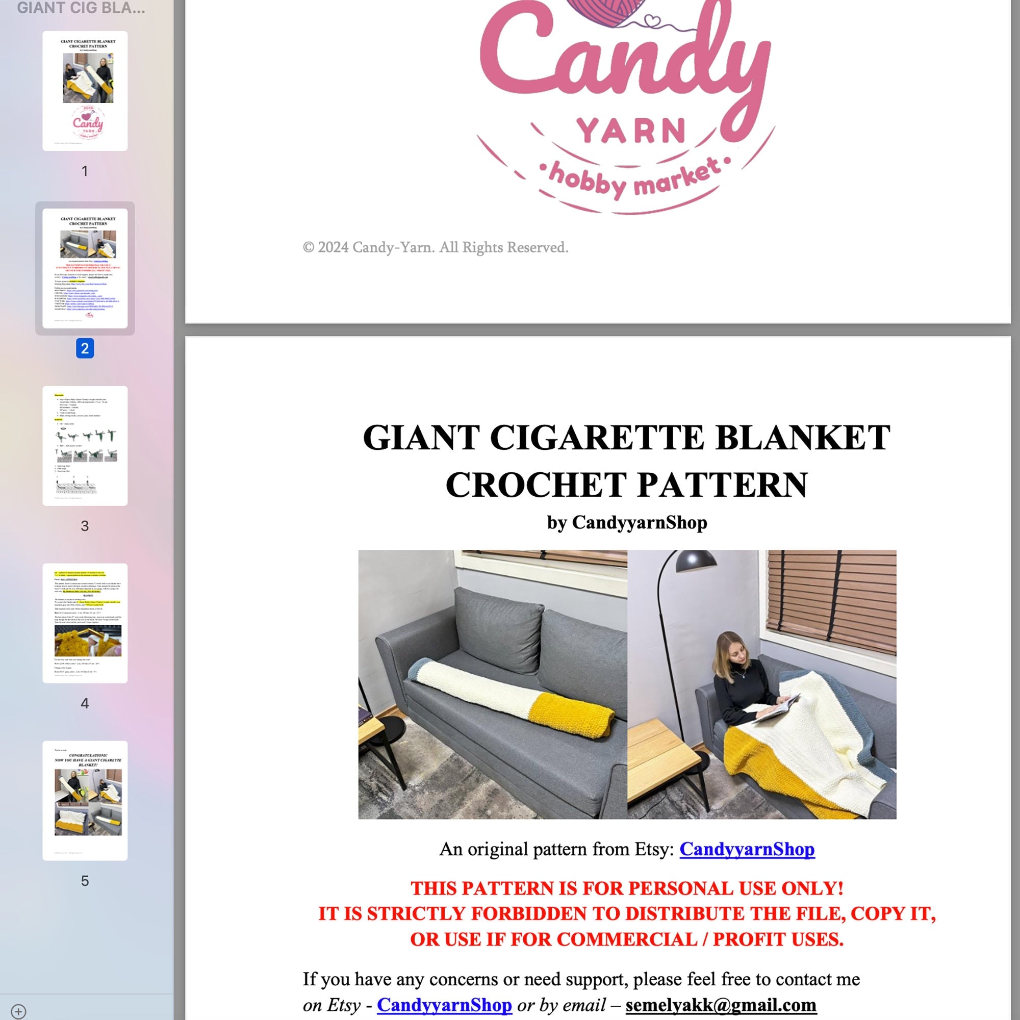 Crochet Pattern GIANT CIGARETTE Blanket, No Sew Easy Crochet Pattern, Blanket PDF Pattern, Crochet Cigarette Plushie, Holiday Pattern