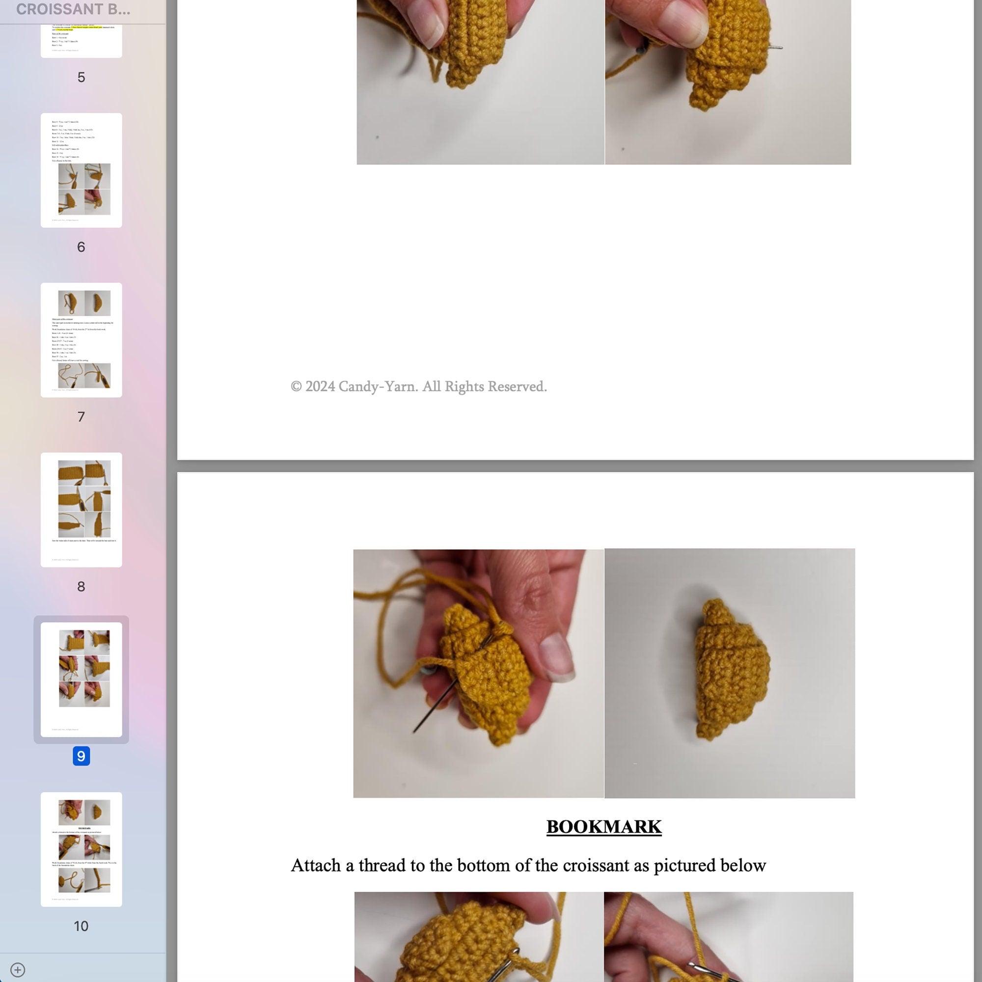 Crochet Pattern Pie Slice Bookmark, Pretzel Bookmark, Croissant Bookmark, PDF Pattern, Easy Crochet, US Terms (English Only)