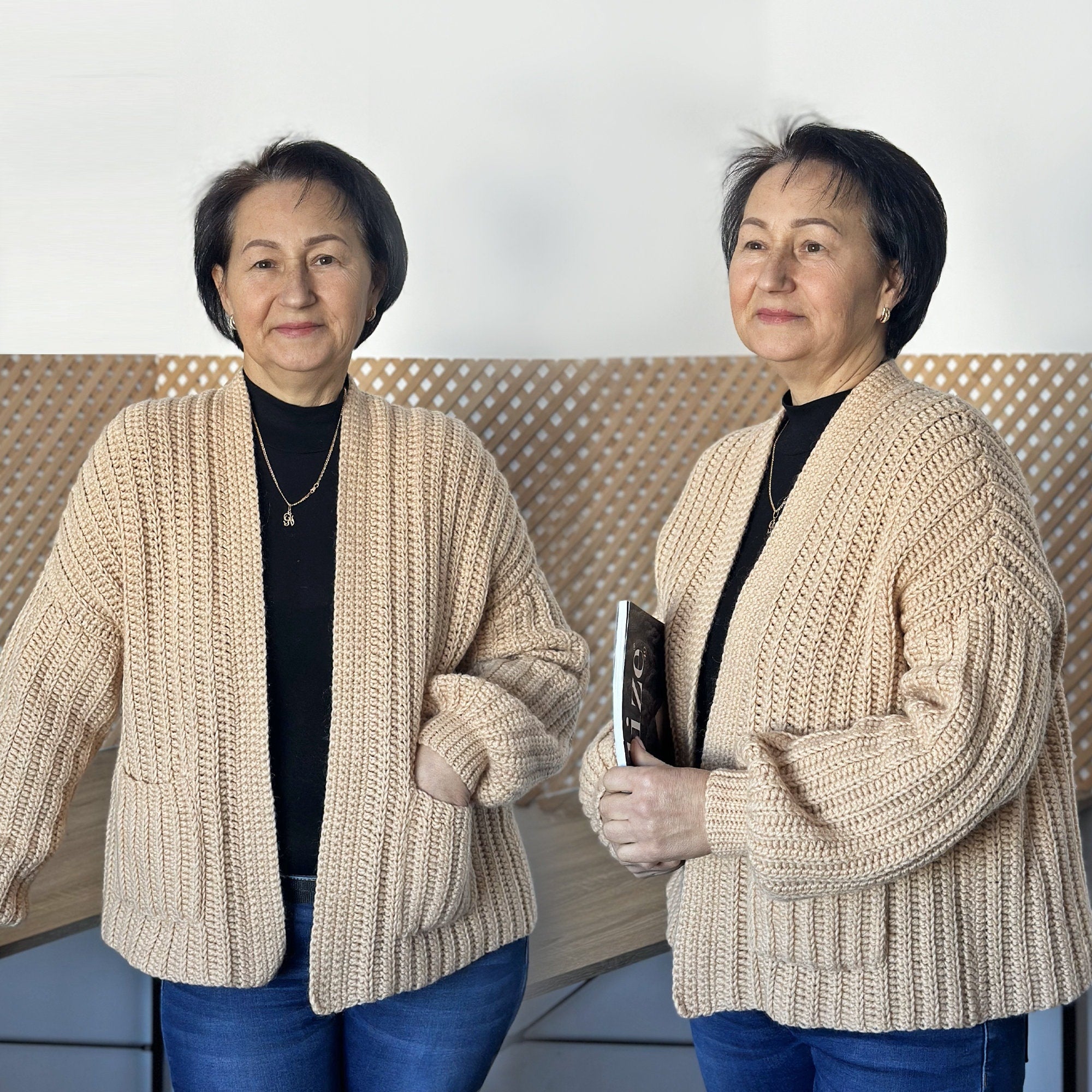 Cozy CARDIGAN with Pockets Crochet Pattern, Sweater Women Crochet Pattern, Modern Cardigan, Pullover Pattern- 7 Sizes, Sizes XS-3XL