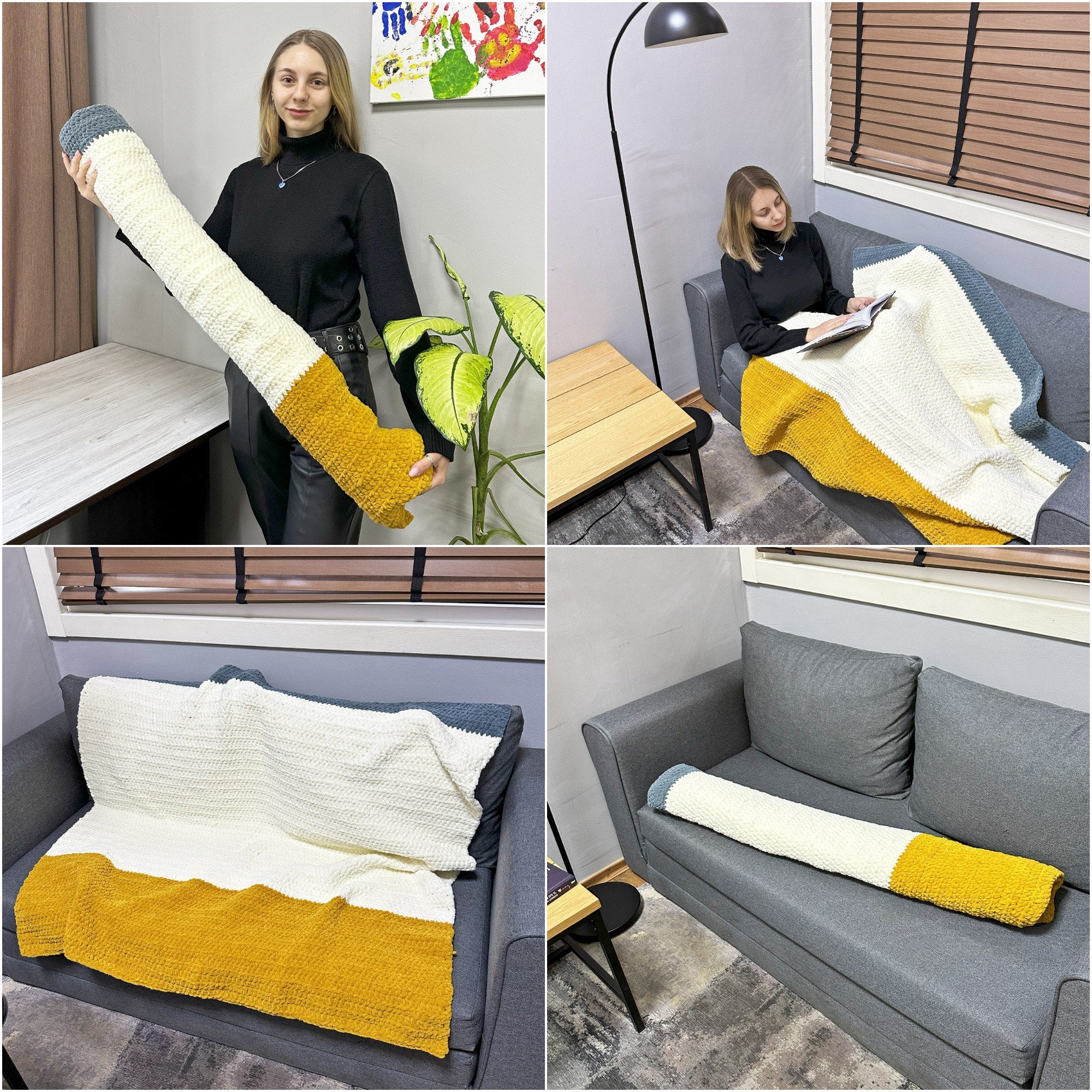 Crochet Pattern GIANT CIGARETTE Blanket, No Sew Easy Crochet Pattern, Blanket PDF Pattern, Crochet Cigarette Plushie, Holiday Pattern