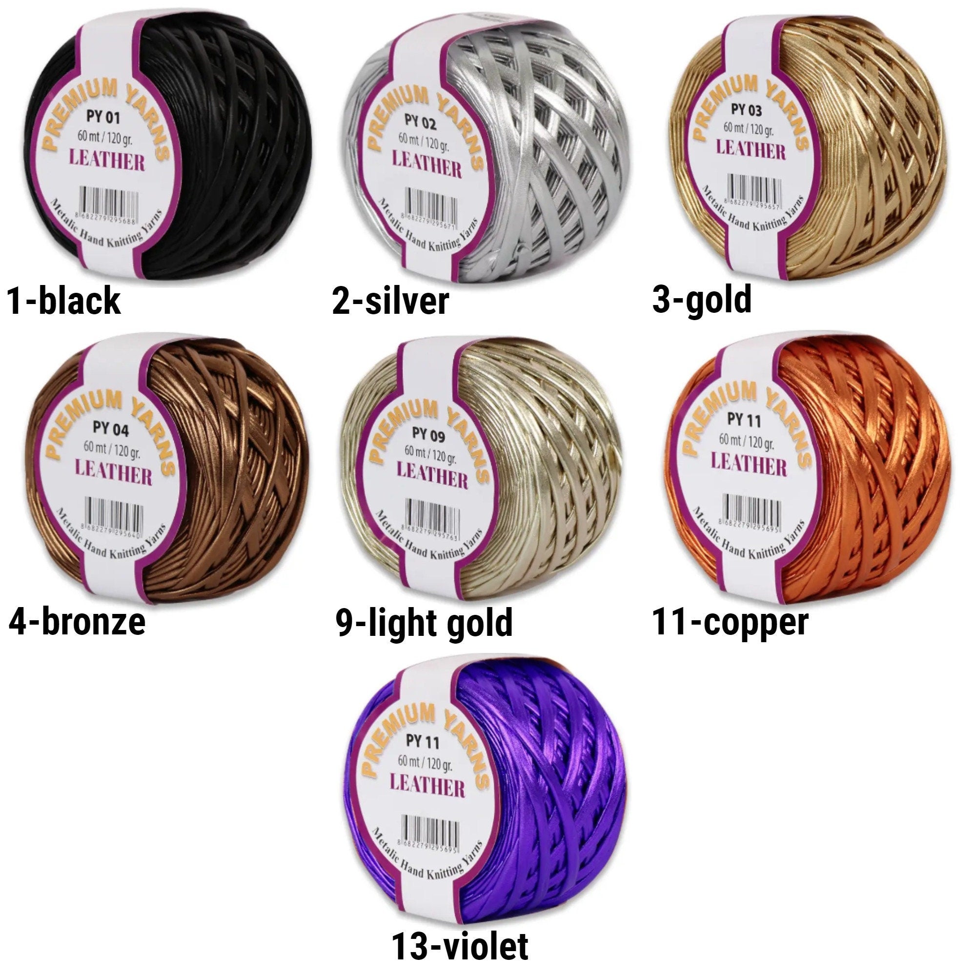 PREMIUM YARNS LEATHER, Leather T-shirt Yarn, Crochet Leather Look Yarn, Metallic T-shirt Yarn, Yarn For Crochet Bags and Purses Leather Yarn