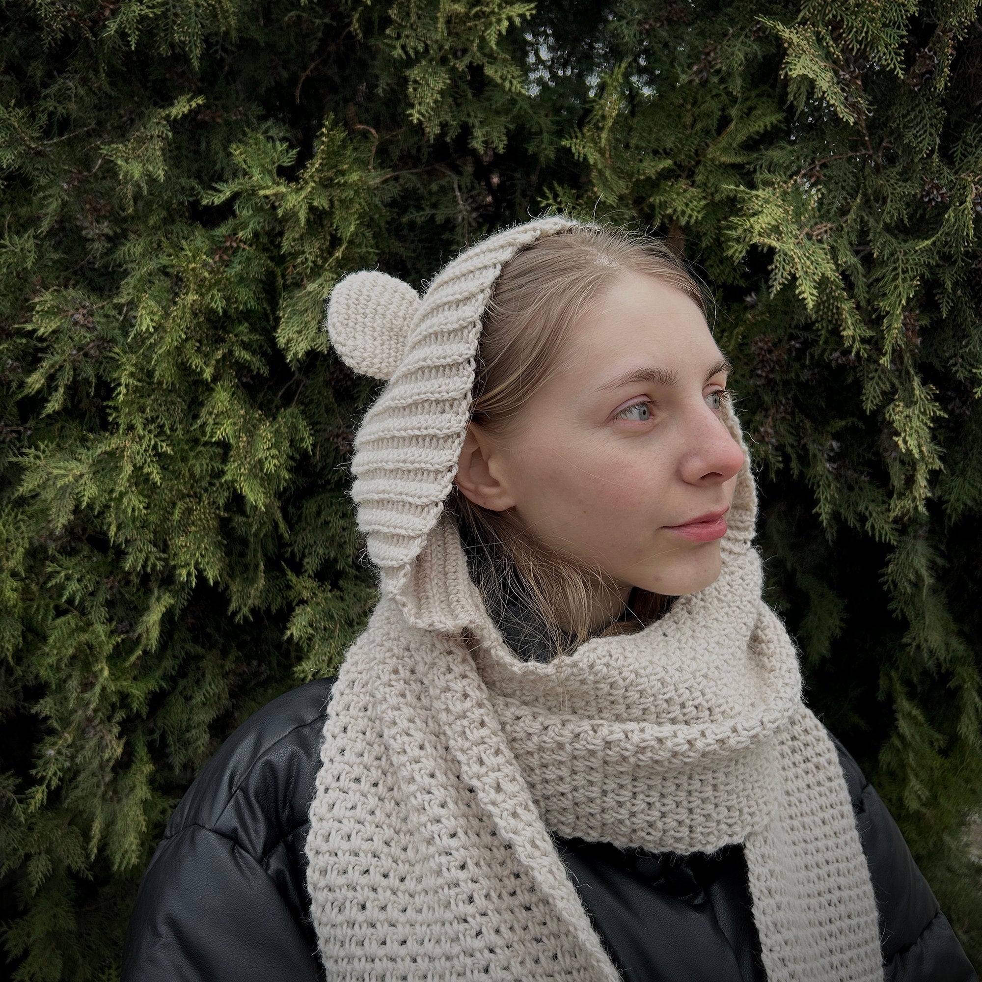 Scarf with Pockets + Сute Hat+ Crochet cowl, All-in-one PDF Crochet Pattern For Beginners, Hooded Scarf with Ears, Instant Download