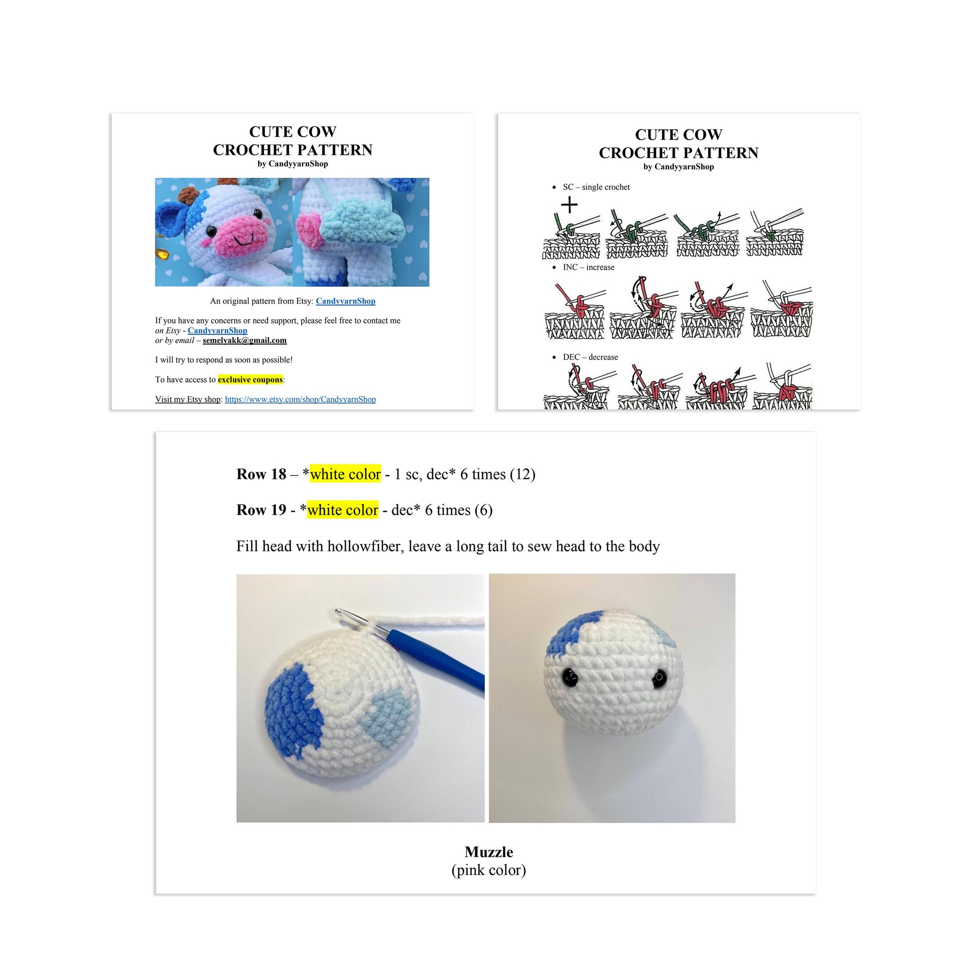 BEGINNER CROCHET KIT Amigurumi Cow, Easy Starter Crochet Kit, Amigurumi Kit, Diy Craft Kit Gift, Learn How To Crochet Kit, Amigurumi Cow