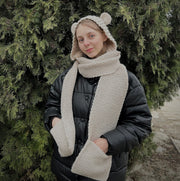 Scarf with Pockets + Сute Hat+ Crochet cowl, All-in-one PDF Crochet Pattern For Beginners, Hooded Scarf with Ears, Instant Download
