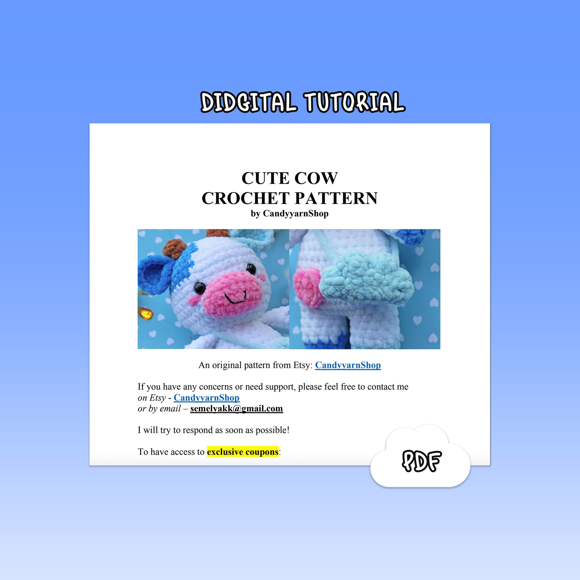 BEGINNER CROCHET KIT Amigurumi Cow, Easy Starter Crochet Kit, Amigurumi Kit, Diy Craft Kit Gift, Learn How To Crochet Kit, Amigurumi Cow