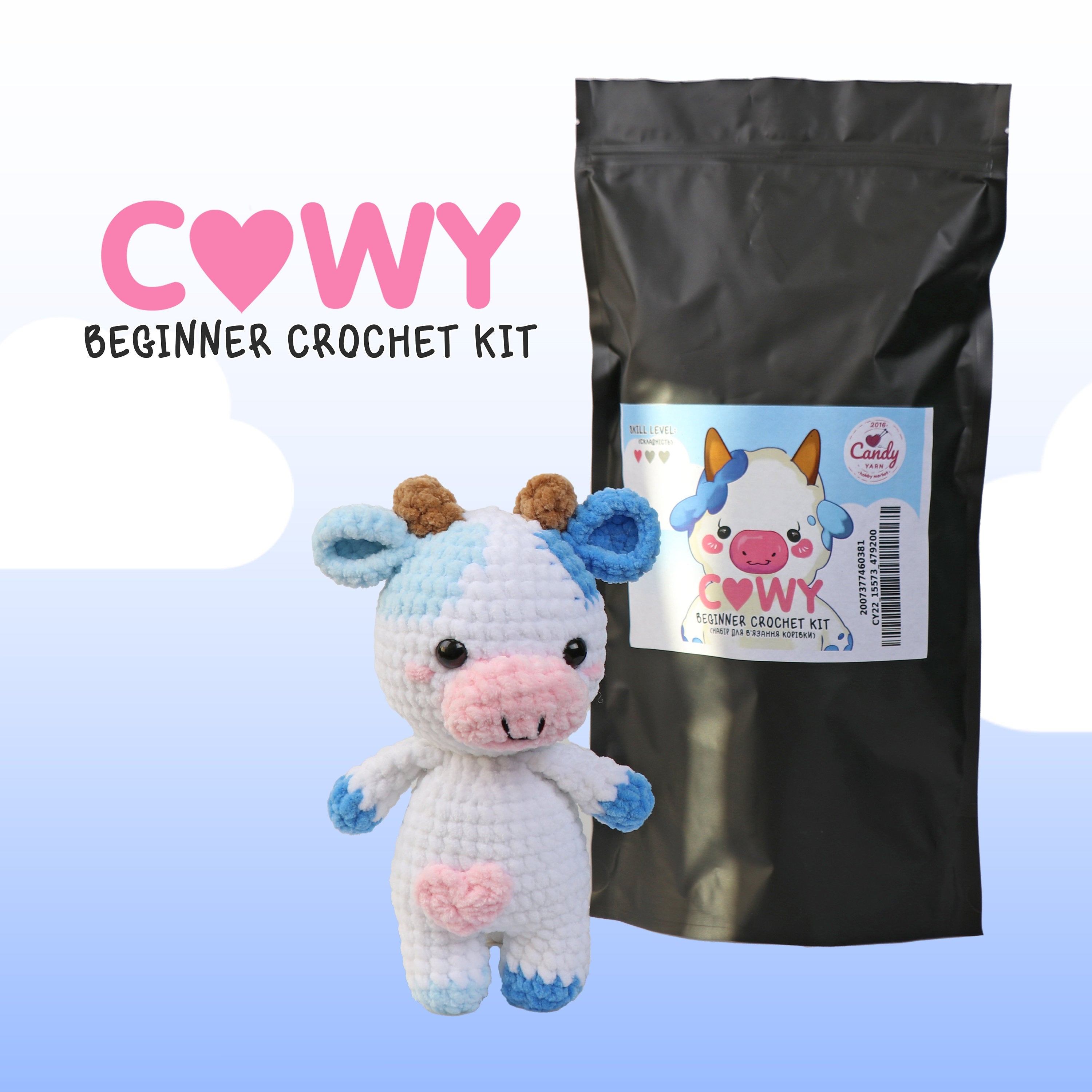 BEGINNER CROCHET KIT Amigurumi Cow, Easy Starter Crochet Kit, Amigurumi Kit, Diy Craft Kit Gift, Learn How To Crochet Kit, Amigurumi Cow