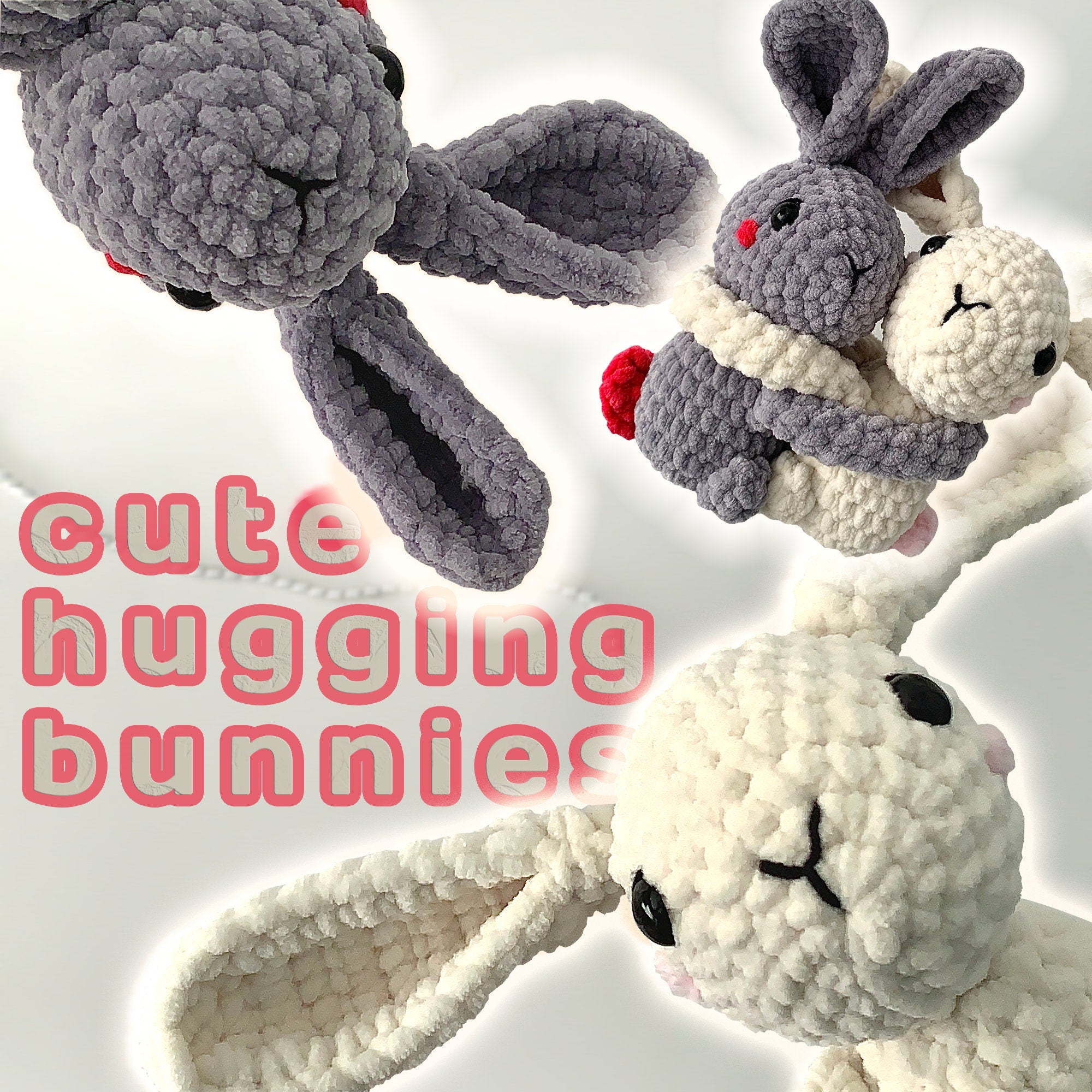 Crochet Bunny Pattern, LOW SEW Amigurumi Pattern, Hugging Bunnies Couple Pattern, Valentines Crochet, Easy Crochet Pattern, Instant Download