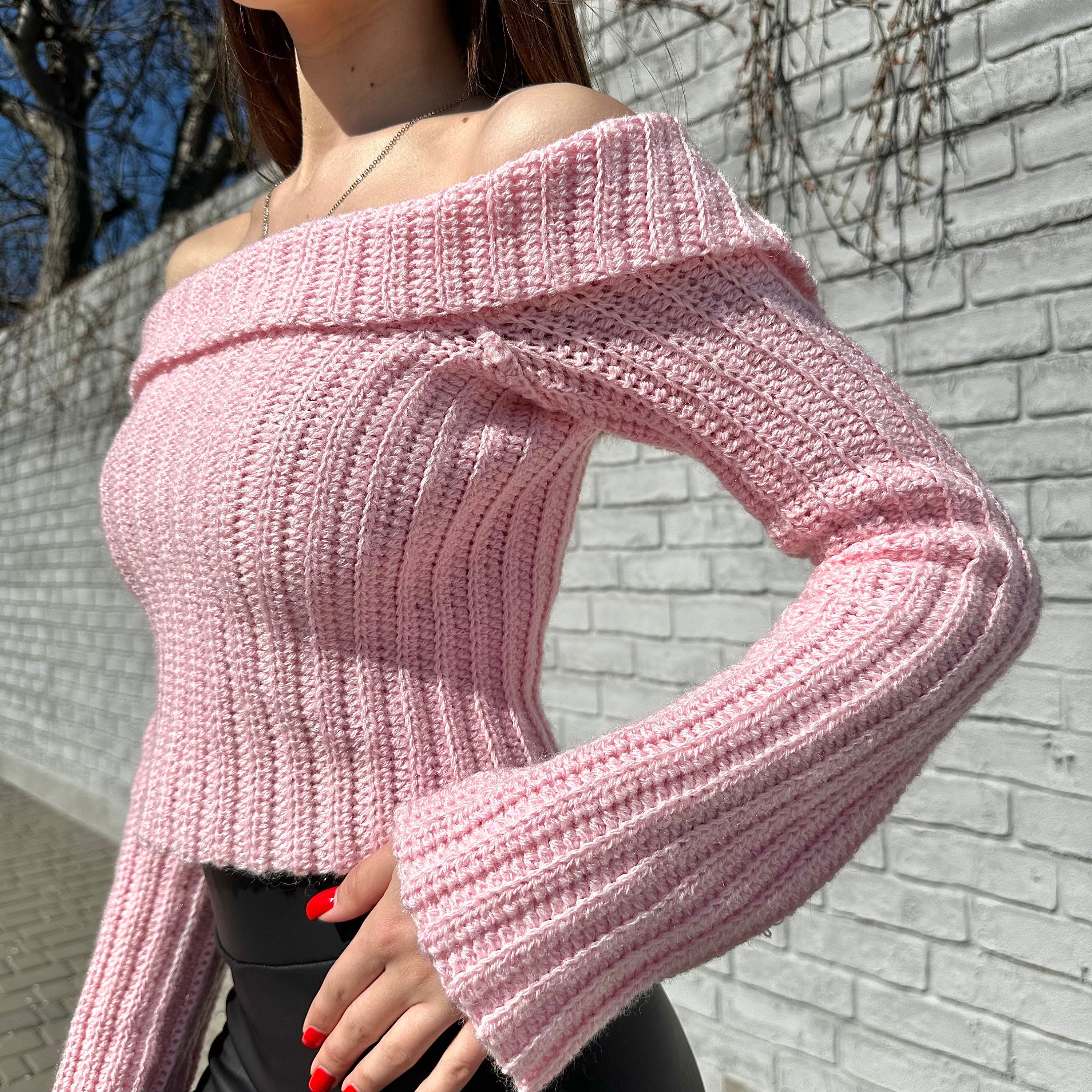 OFF SHOULDER Crochet Sweater Pattern, PDF Women Crop Top Pattern, Crochet Crop Top Pattern, Cropped Longsleeve Digital Pattern