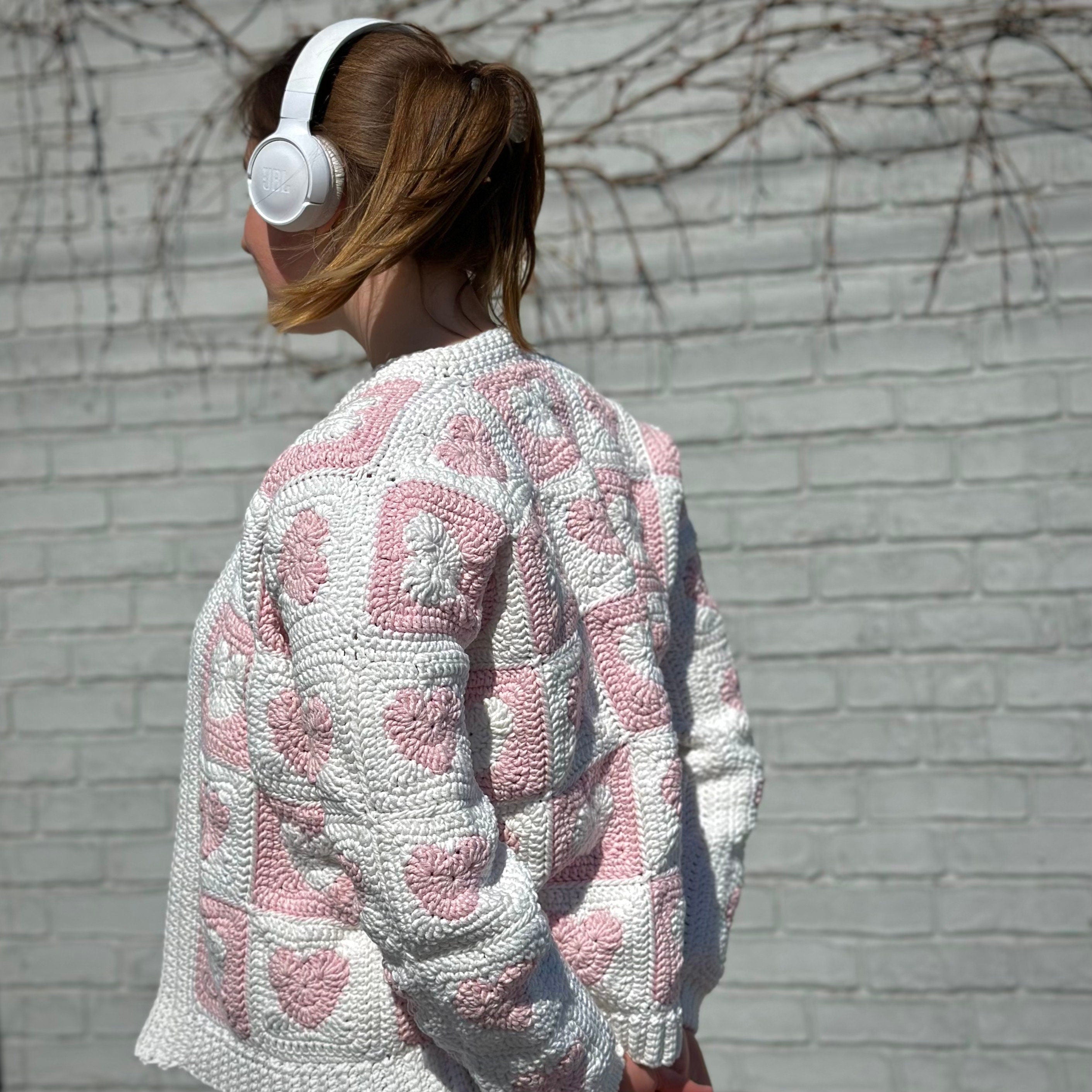 Granny Square HEARTS CARDIGAN Crochet Pattern, PDF Crochet Jacket, Sizes Xs-L, Crcchet Coat, Instant Download