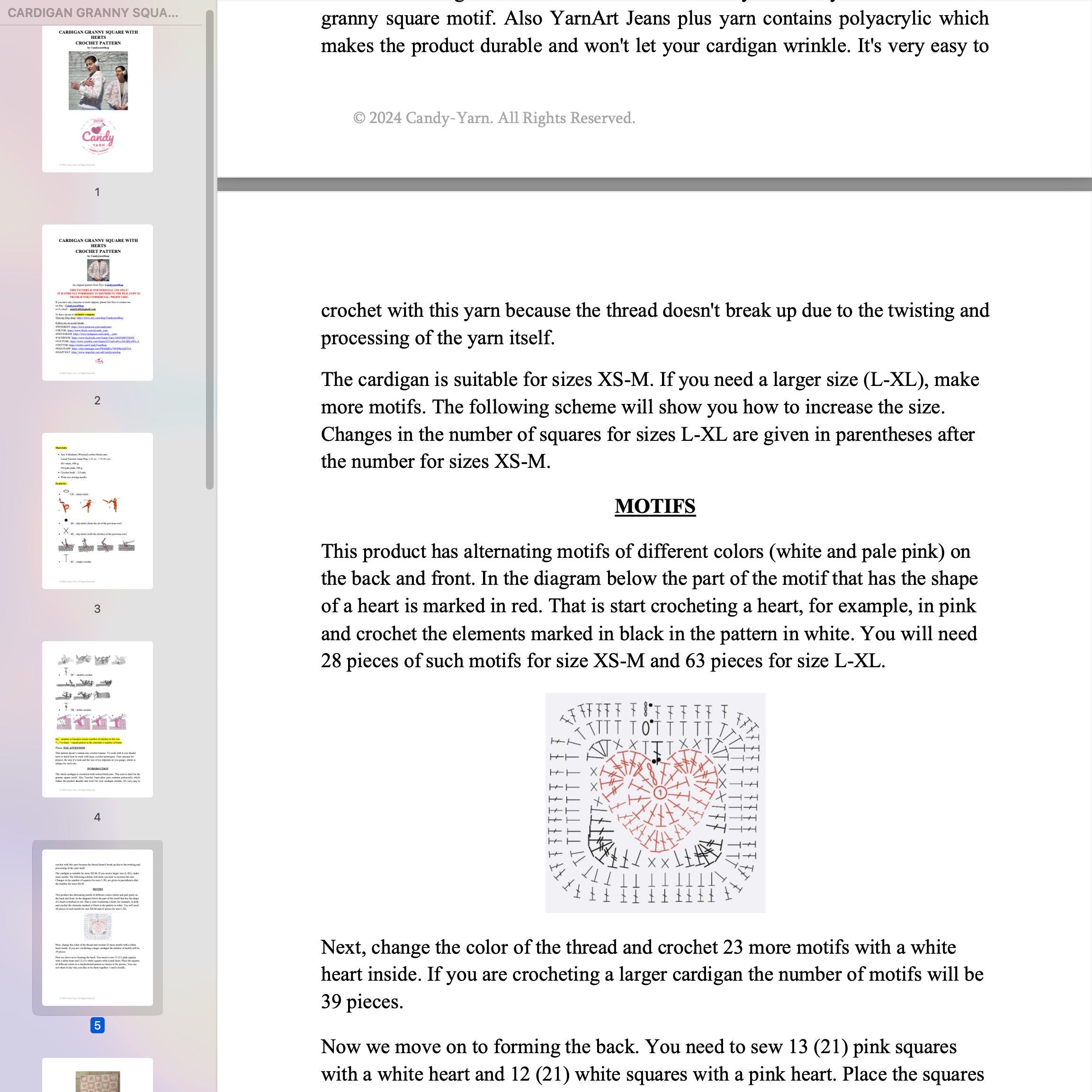 Granny Square HEARTS CARDIGAN Crochet Pattern, PDF Crochet Jacket, Sizes Xs-L, Crcchet Coat, Instant Download