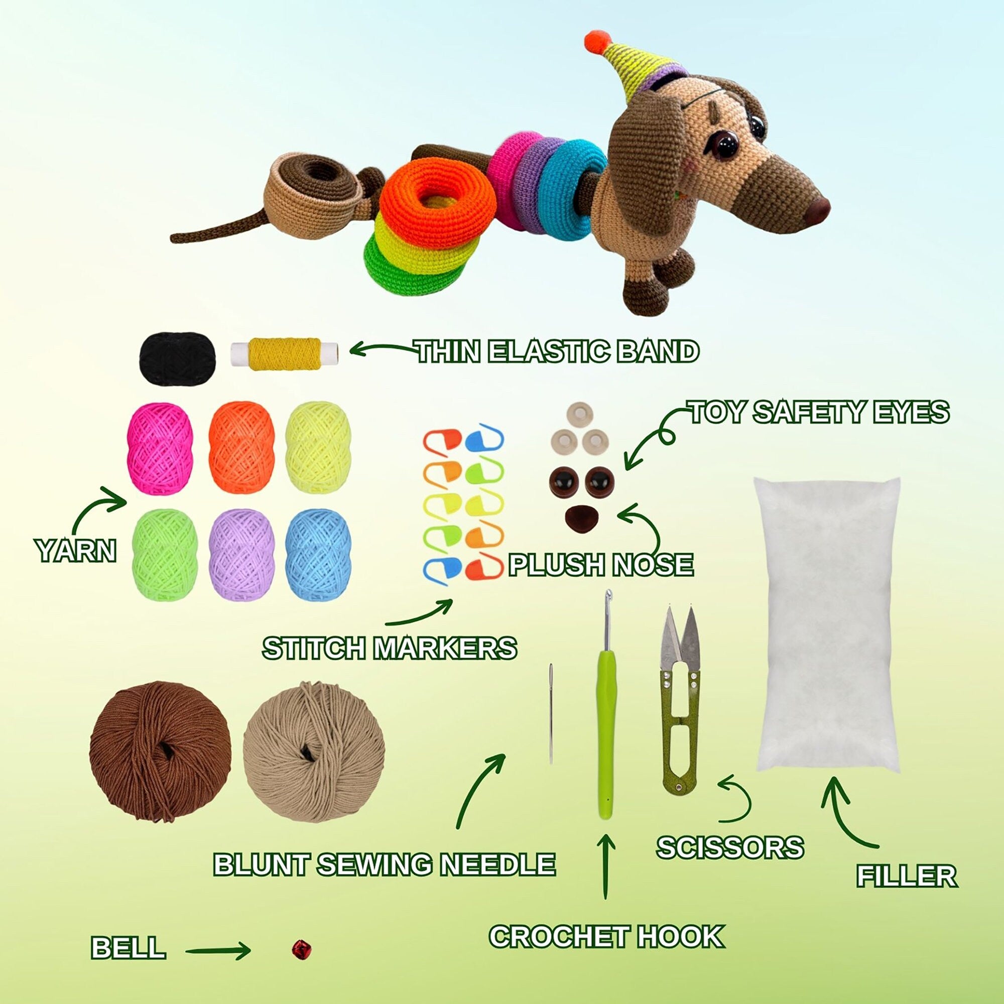 Crochet Kit DOG STAСKING TOY + Pdf Pattern, Dog Amigurumi Baby Activity Toy, Learn How To Crochet Kit, Amigurumi Dog, Diy Craft Kit Gift