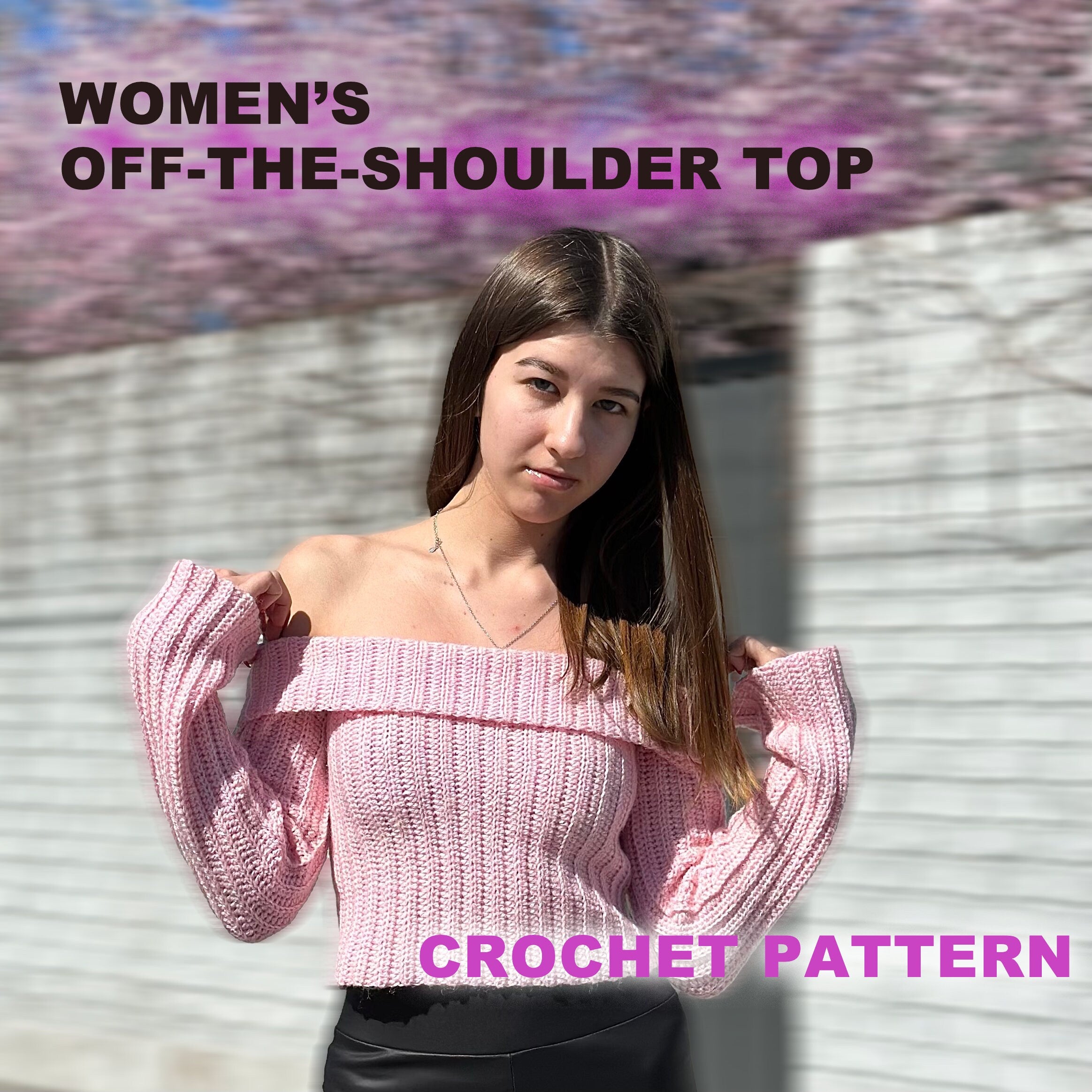 OFF SHOULDER Crochet Sweater Pattern, PDF Women Crop Top Pattern, Crochet Crop Top Pattern, Cropped Longsleeve Digital Pattern
