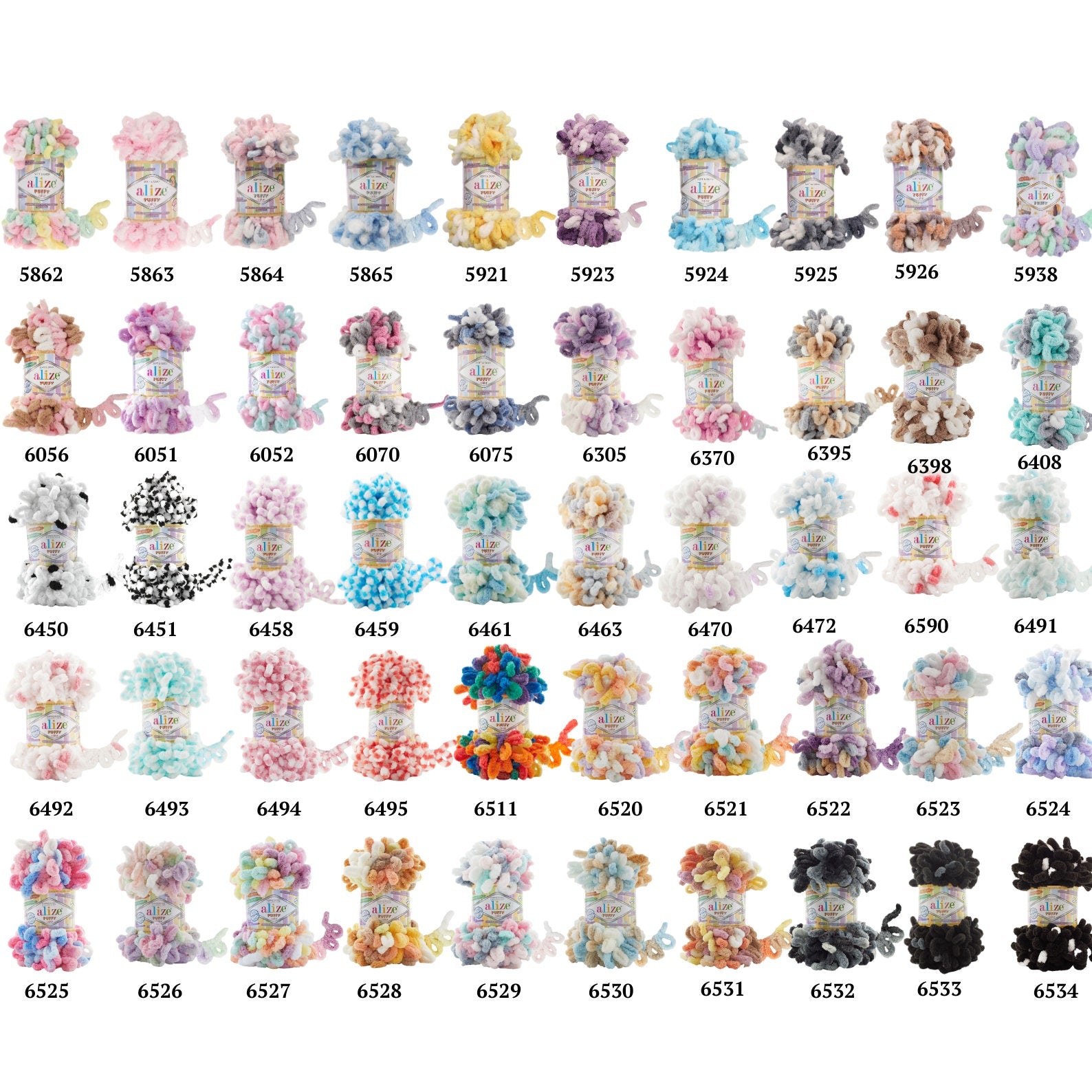 ALIZE PUFFY COLOR - 50 Colors, Chenille Yarn, Loop Yarn, Amigurumi Yarn, Finger Knitting, Baby Chenille Yarn, Baby Blanket Yarn, Fluffy Yarn
