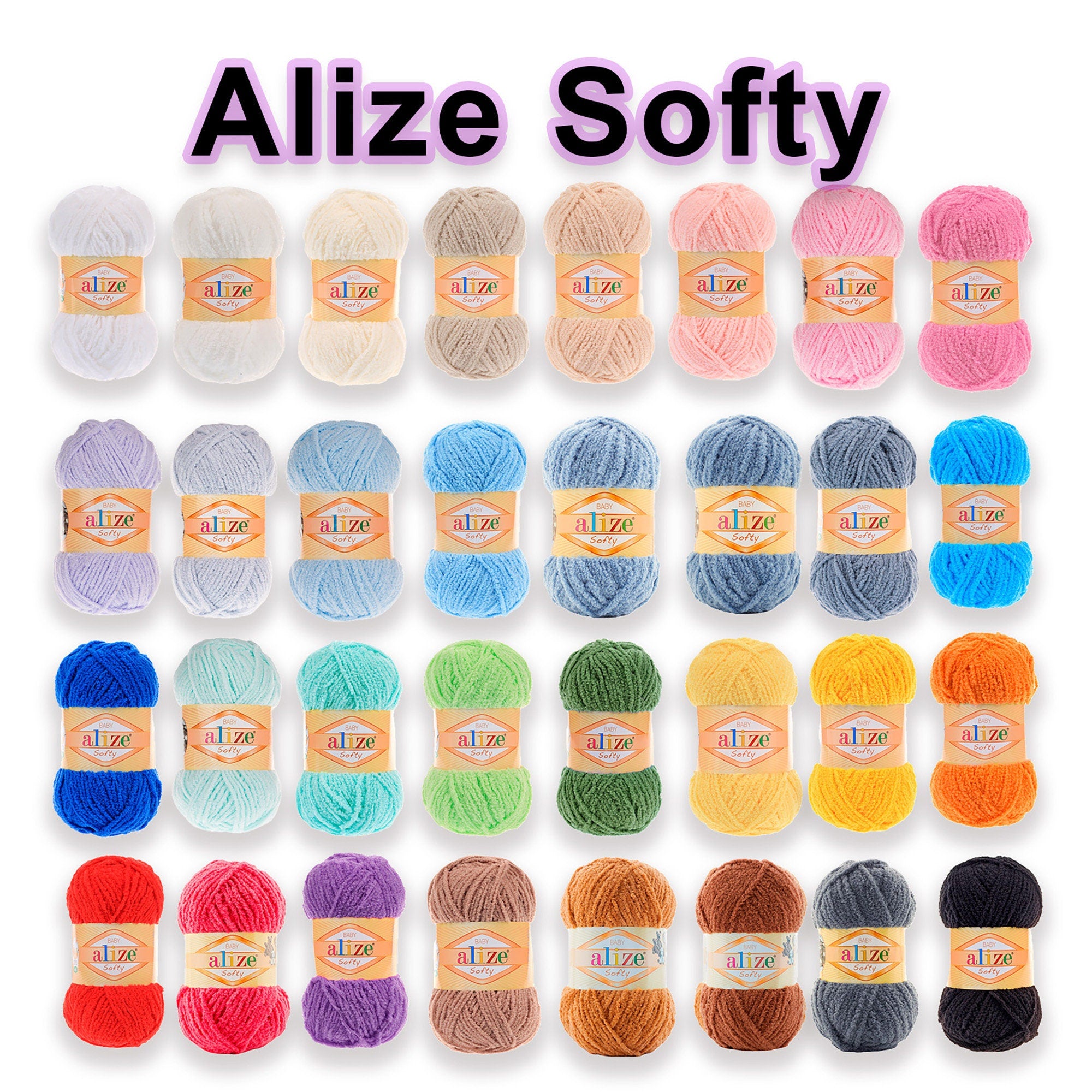 ALIZE SOFTY, Baby Yarn, Soft Blanket Yarn, Chenille Yarn for Baby Clothes, 1.76 Oz, 125 Yds, 100% Micropolyester, Baby Products Yarn