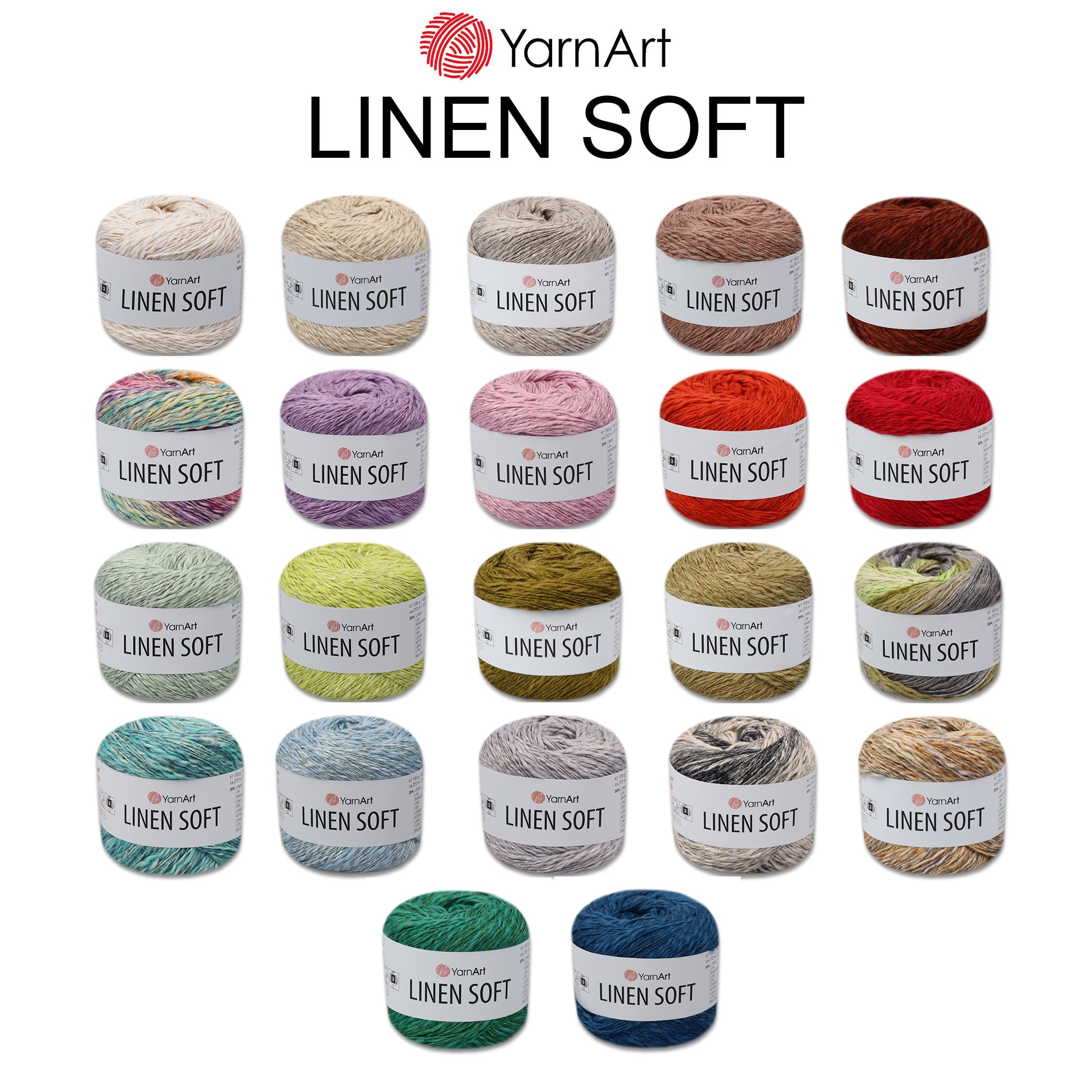 YarnArt LINEN SOFT, Sparkly Summer Linen Yarn, Multicolor Cotton Yarn, Cotton Blend Sport Weight Yarn, 3.52 Oz, 297 Yds