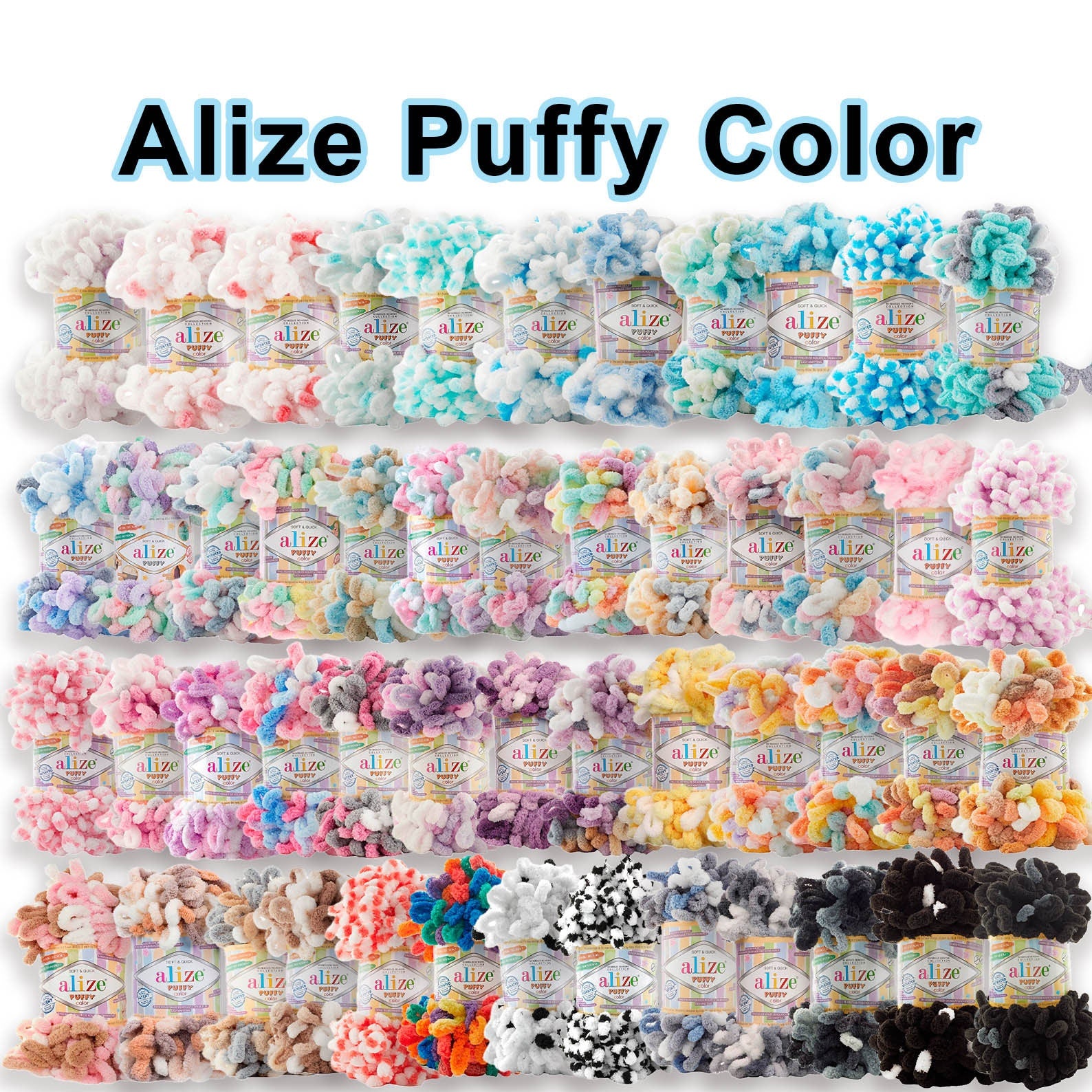 ALIZE PUFFY COLOR - 50 Colors, Chenille Yarn, Loop Yarn, Amigurumi Yarn, Finger Knitting, Baby Chenille Yarn, Baby Blanket Yarn, Fluffy Yarn