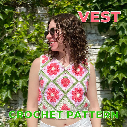Crochet SWEATER VEST, Strawberry Vest Pattern, Granny Square Vest Pattern, Waistcoat Easy Crochet Pattern, PDF Pattern