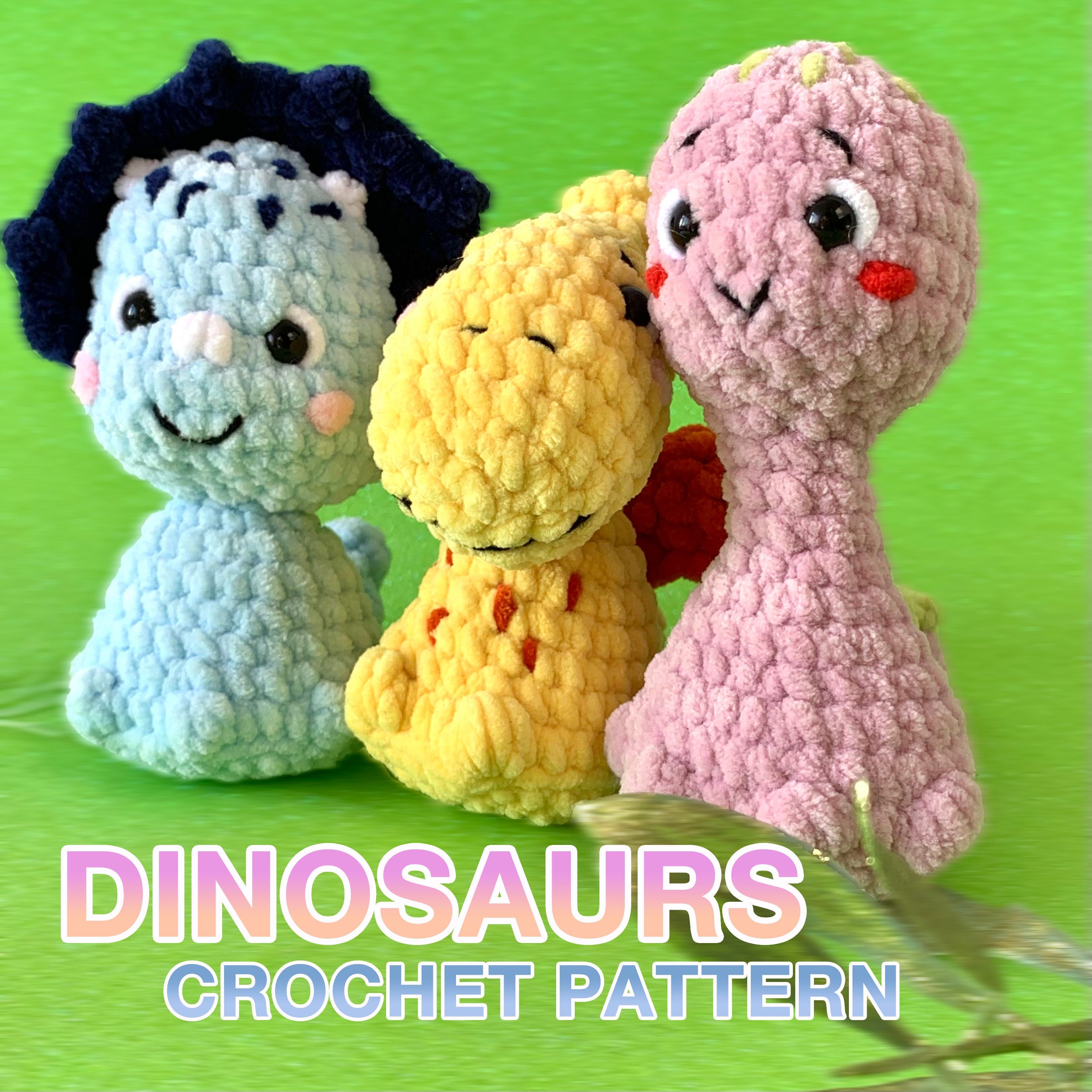Low Sew TREE DINOSAURS Crochet Pattern, Jurassic, Triceratops Crochet Plush Dinosaur, Brontosaurus Crochet Patterns, Pterodacryl PDF