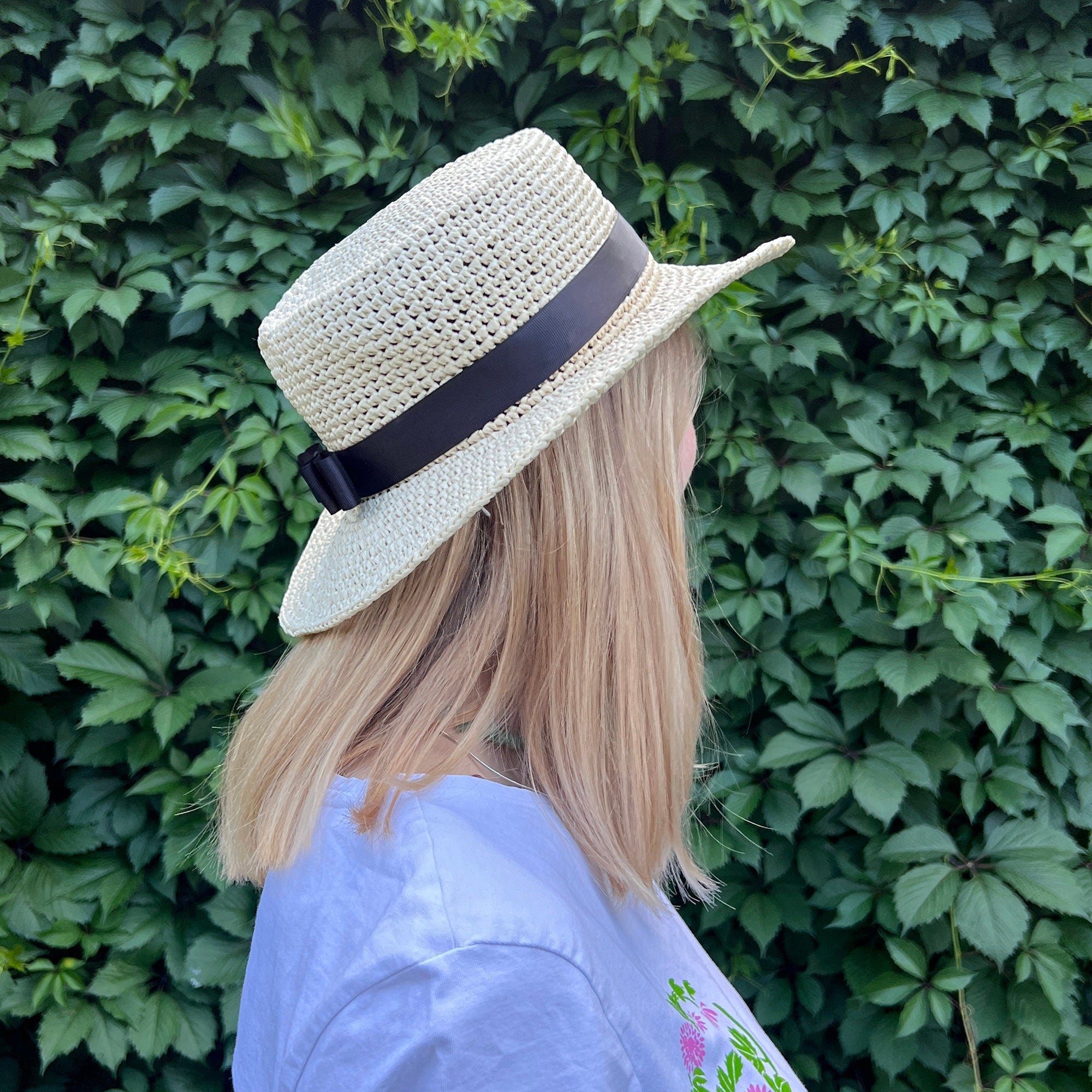 Crochet SUN HAT Pattern, Canotier PDF Crochet Hat Pattern, Bow Fashion Hat, Sunscape Sun Hat, Crochet Sun Hat, Crochet Trendy Hat Pattern