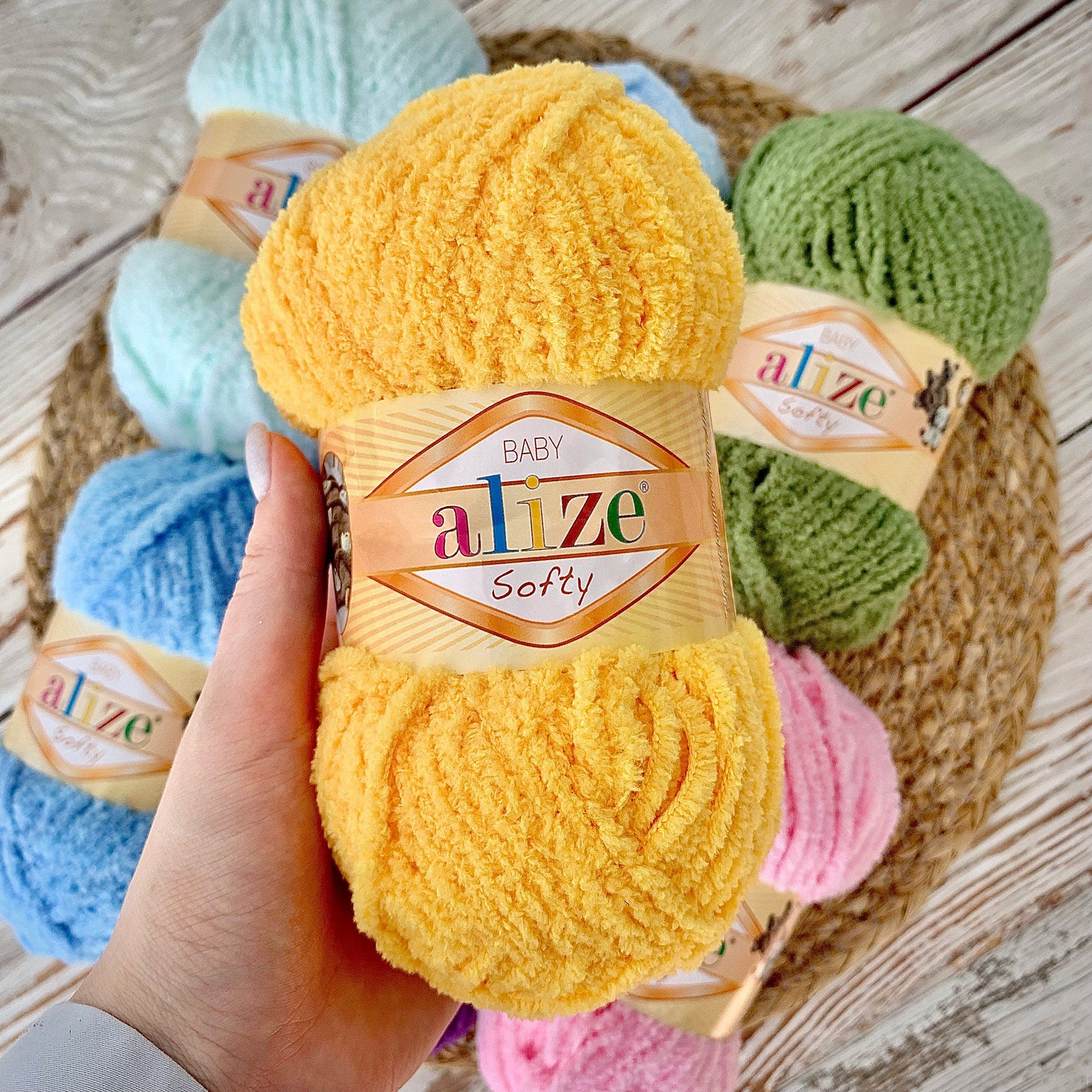 ALIZE SOFTY, Baby Yarn, Soft Blanket Yarn, Chenille Yarn for Baby Clothes, 1.76 Oz, 125 Yds, 100% Micropolyester, Baby Products Yarn