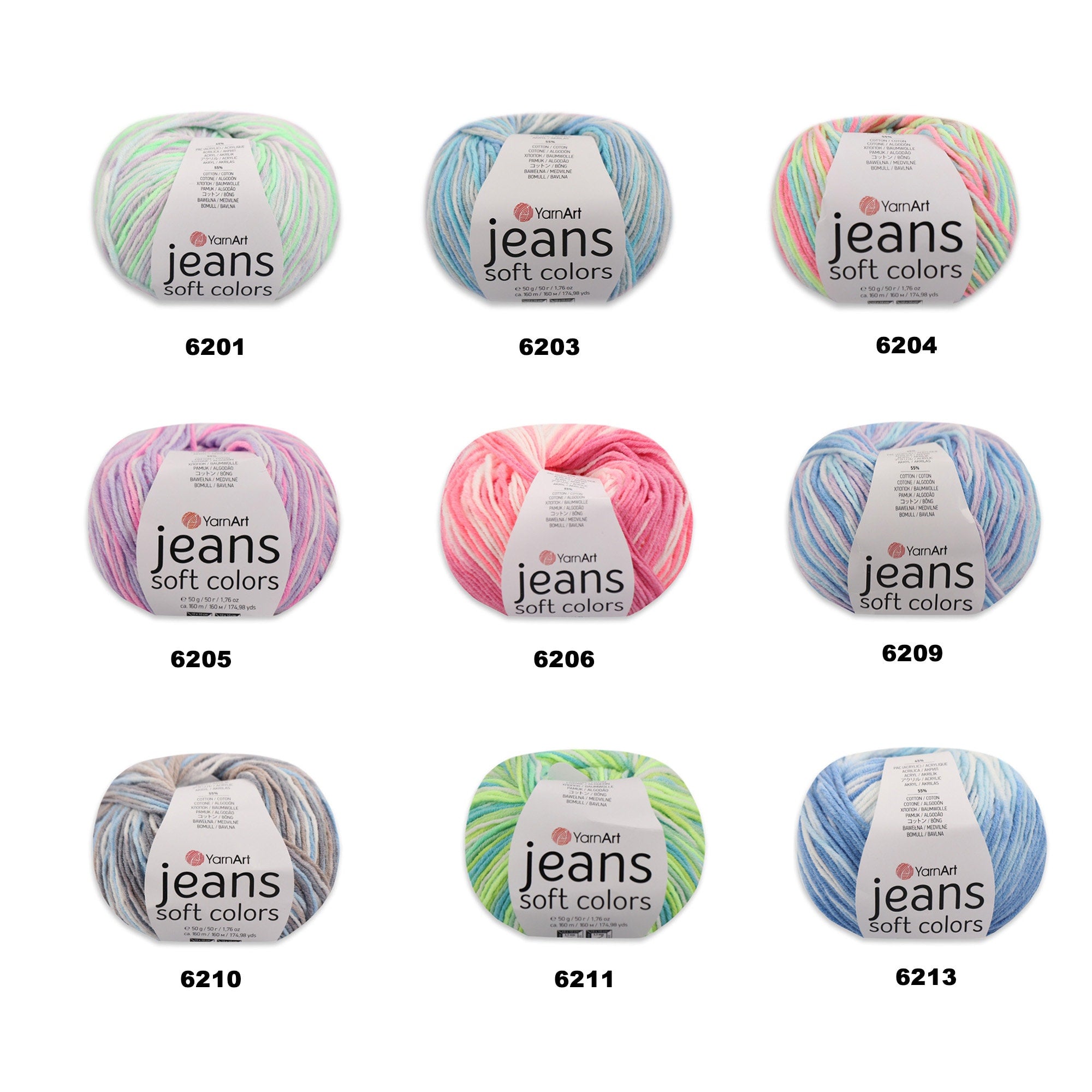 YARNART JEANS Soft Colors, Knitting Yarn, Baby Yarn, Amigurumi Yarn, Shawl Yarn, Jeans Yarn, Acrylic Yarn, Cotton Yarn 1.75 oz / 174 yds