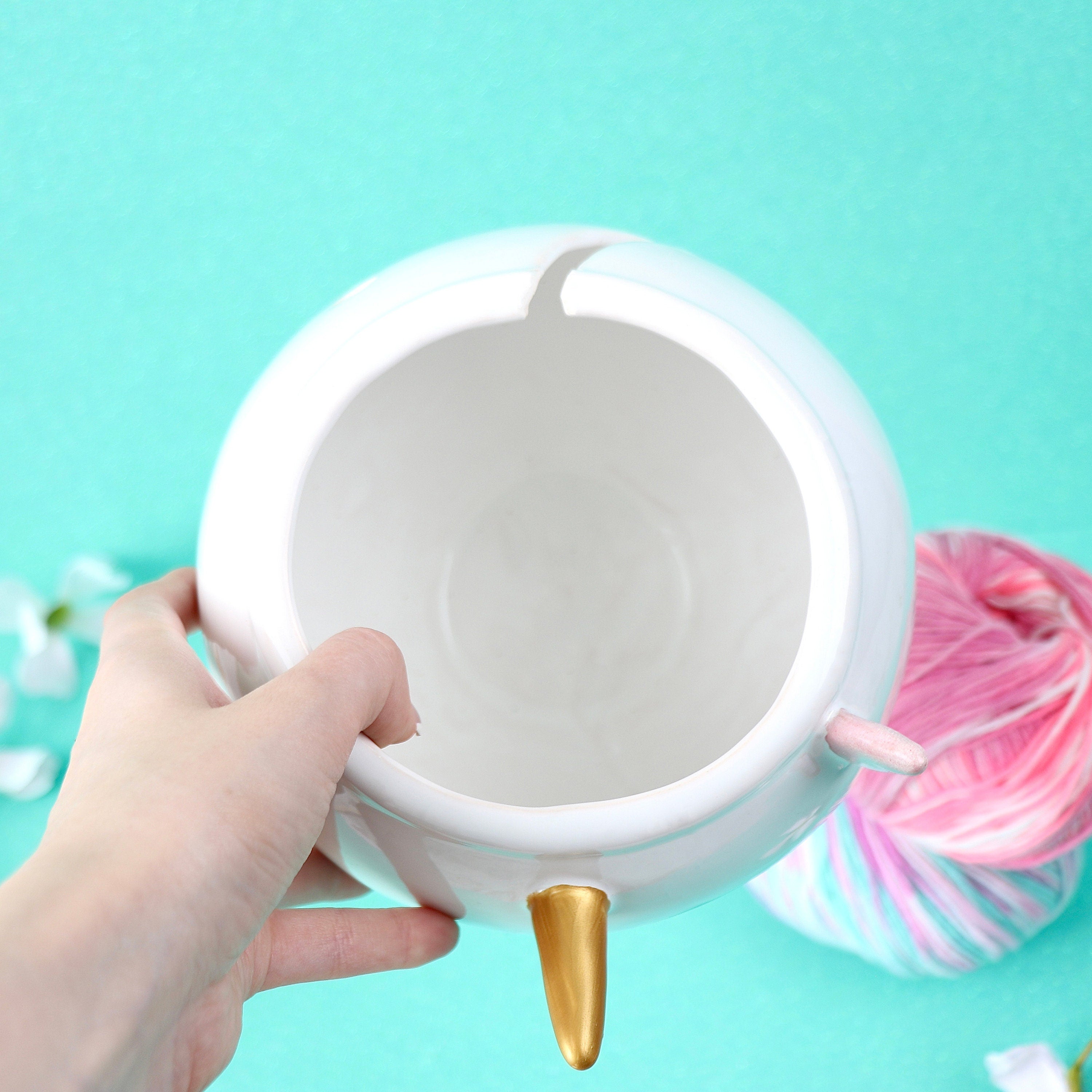 Ceramic Yarn Bowl Personalized Unicorn Yarn Holder, Ceramic Yarn Holder Knitting Bowl Yarn Bowl With Holes Handmade Yarn Bowl, Unicorn Bowl