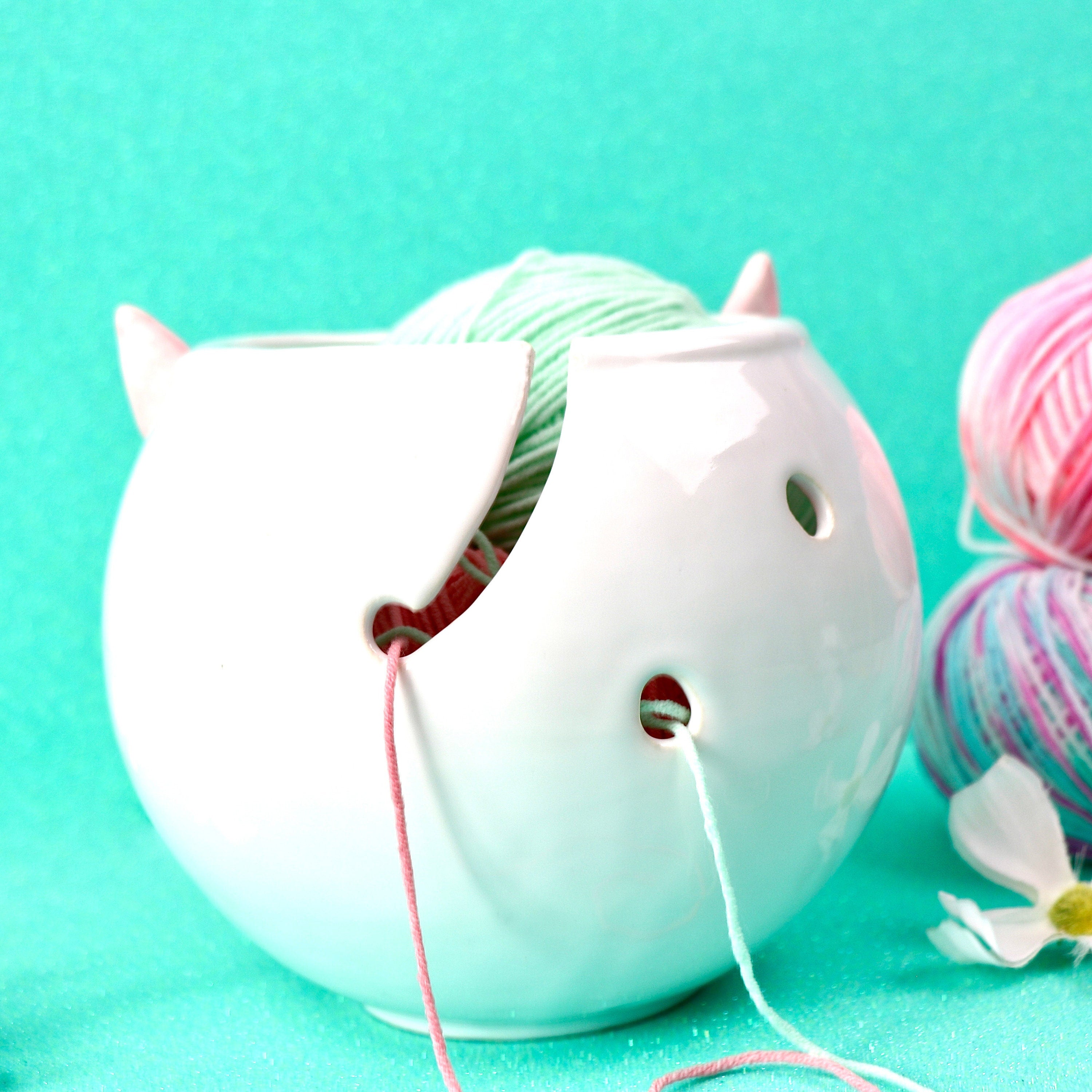 Ceramic Yarn Bowl Personalized Unicorn Yarn Holder, Ceramic Yarn Holder Knitting Bowl Yarn Bowl With Holes Handmade Yarn Bowl, Unicorn Bowl