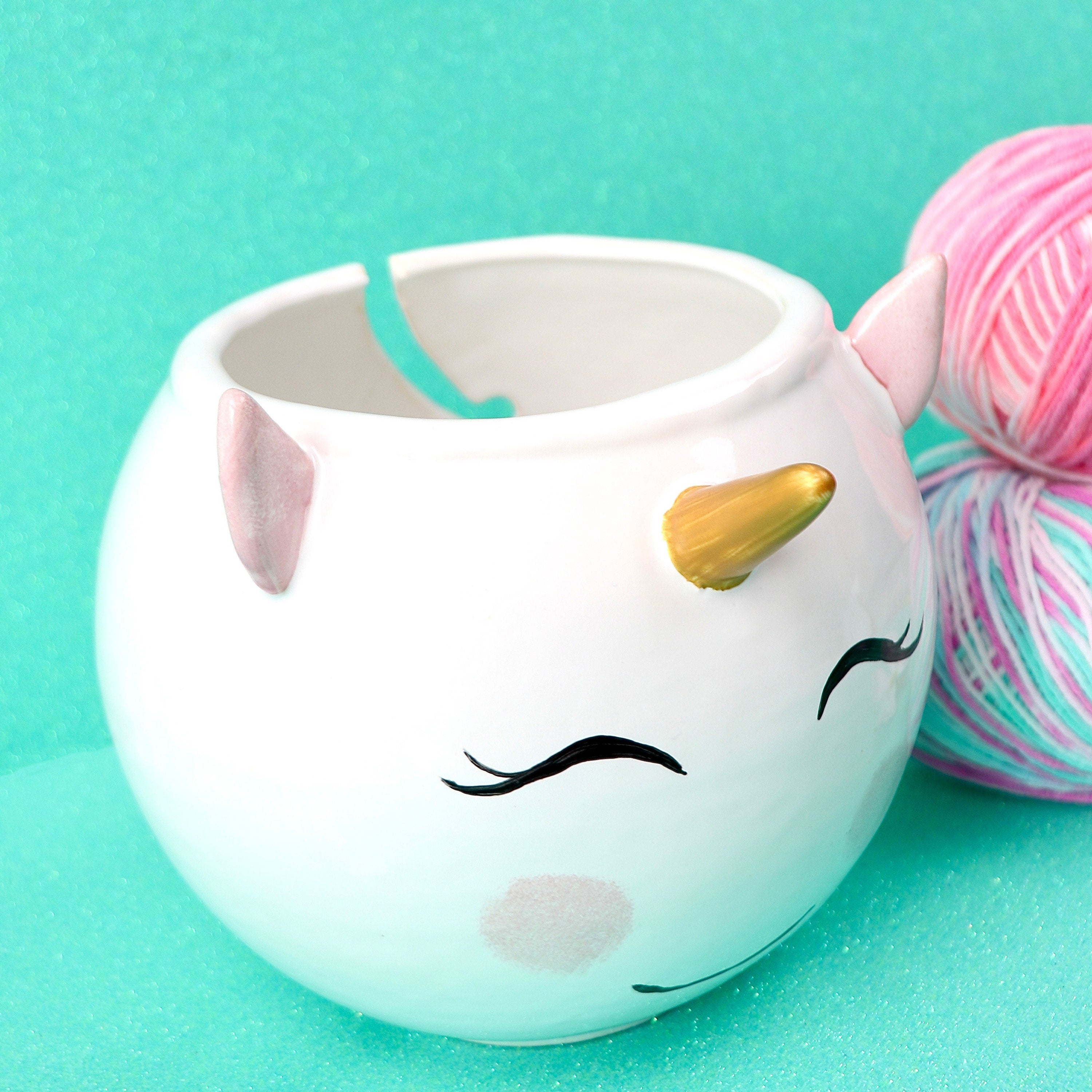 Ceramic Yarn Bowl Personalized Unicorn Yarn Holder, Ceramic Yarn Holder Knitting Bowl Yarn Bowl With Holes Handmade Yarn Bowl, Unicorn Bowl