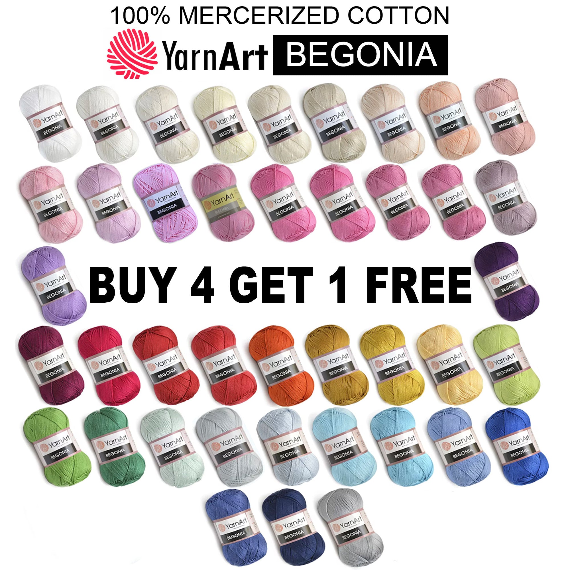 YARNART BEGONIA, Mercerized COTTON Yarn, 100% Mercerized Cotton, Knitting Yarn, Lace Yarn, Amigurumi, Crochet Yarn, Summer Yarn