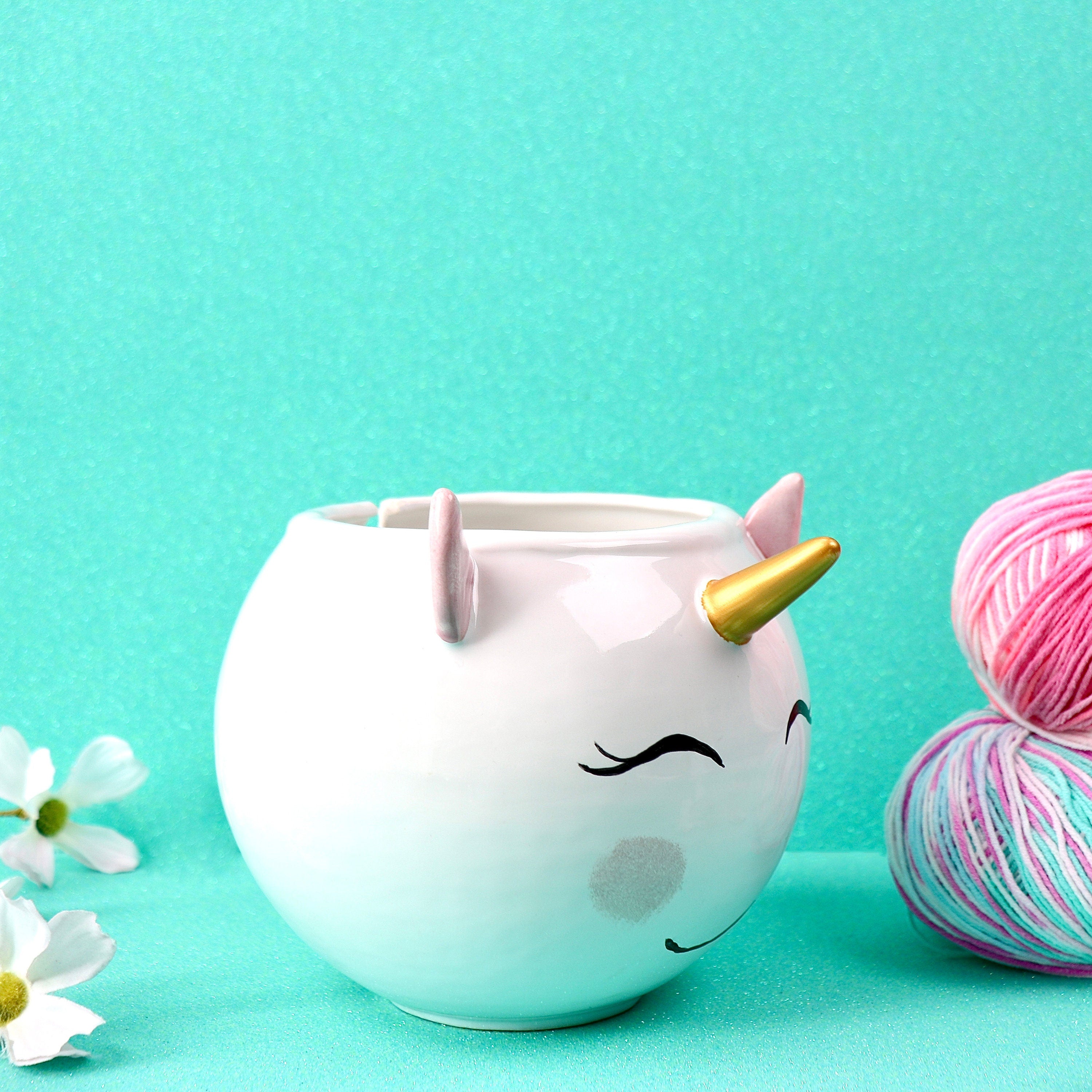 Ceramic Yarn Bowl Personalized Unicorn Yarn Holder, Ceramic Yarn Holder Knitting Bowl Yarn Bowl With Holes Handmade Yarn Bowl, Unicorn Bowl