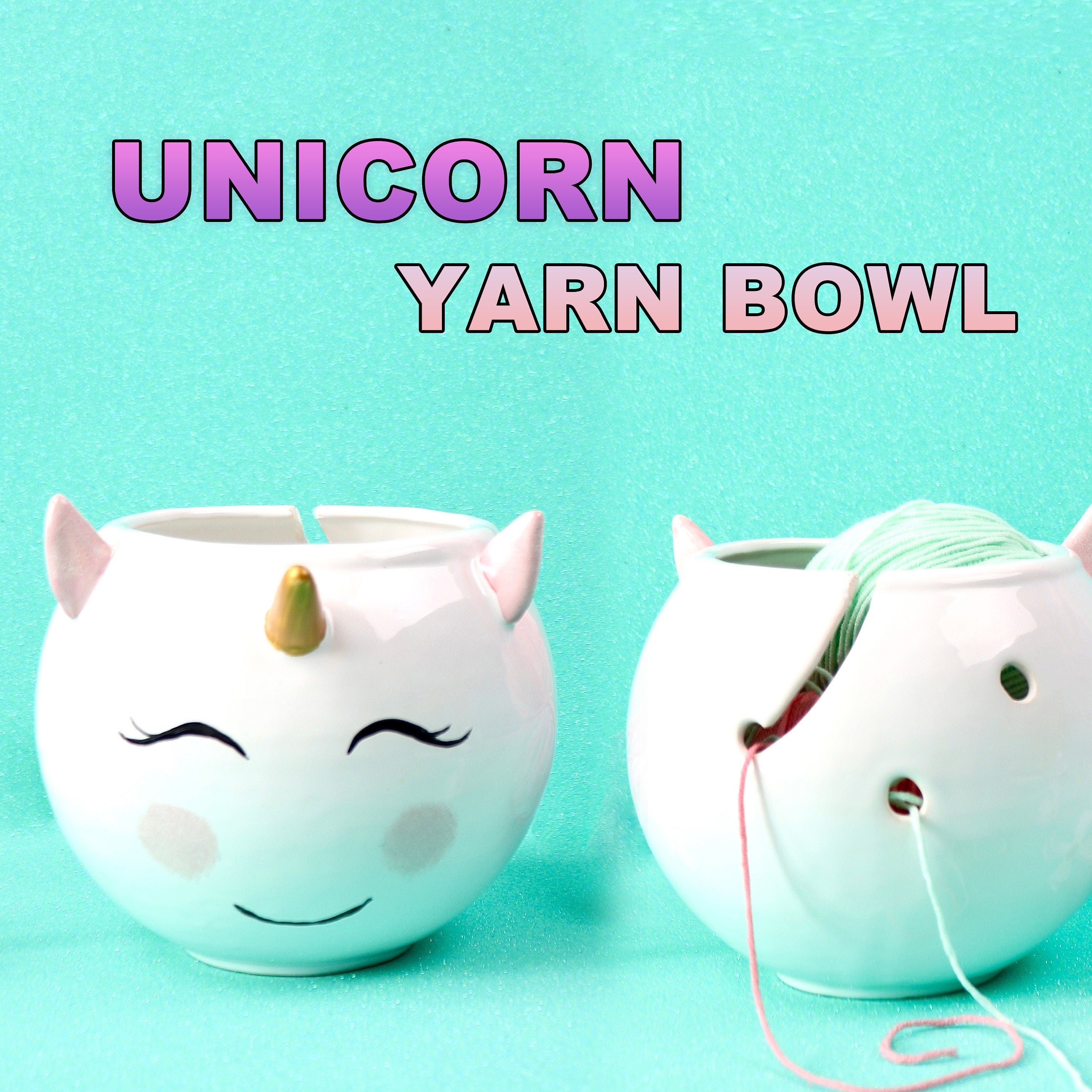 Ceramic Yarn Bowl Personalized Unicorn Yarn Holder, Ceramic Yarn Holder Knitting Bowl Yarn Bowl With Holes Handmade Yarn Bowl, Unicorn Bowl