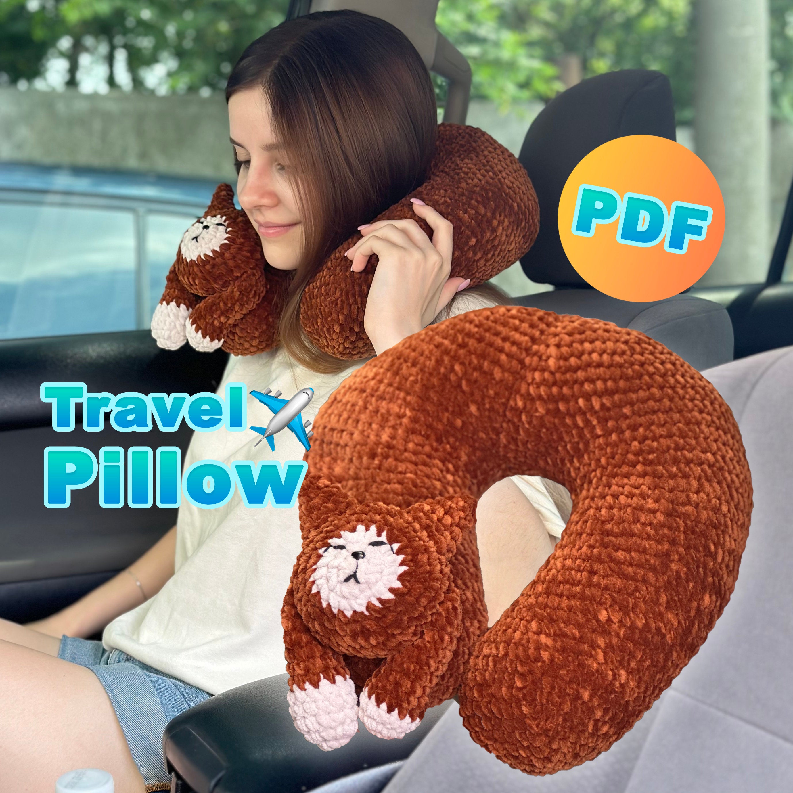Crochet TRAVEL PILLOW Pattern, Cat Shaped Travel Pillow PDF Pattern, Crochet Pillow Pattern, Crochet Cat, English Pattern Instant Download