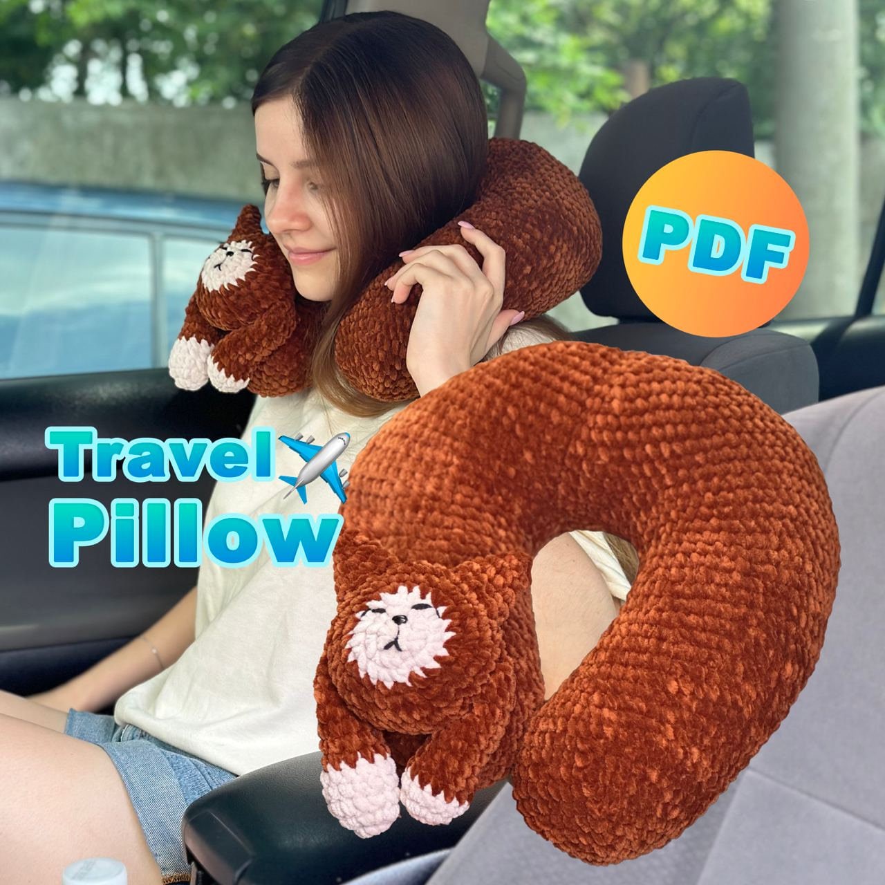 Crochet TRAVEL PILLOW Pattern, Cat Shaped Travel Pillow PDF Pattern, Crochet Pillow Pattern, Crochet Cat, English Pattern Instant Download