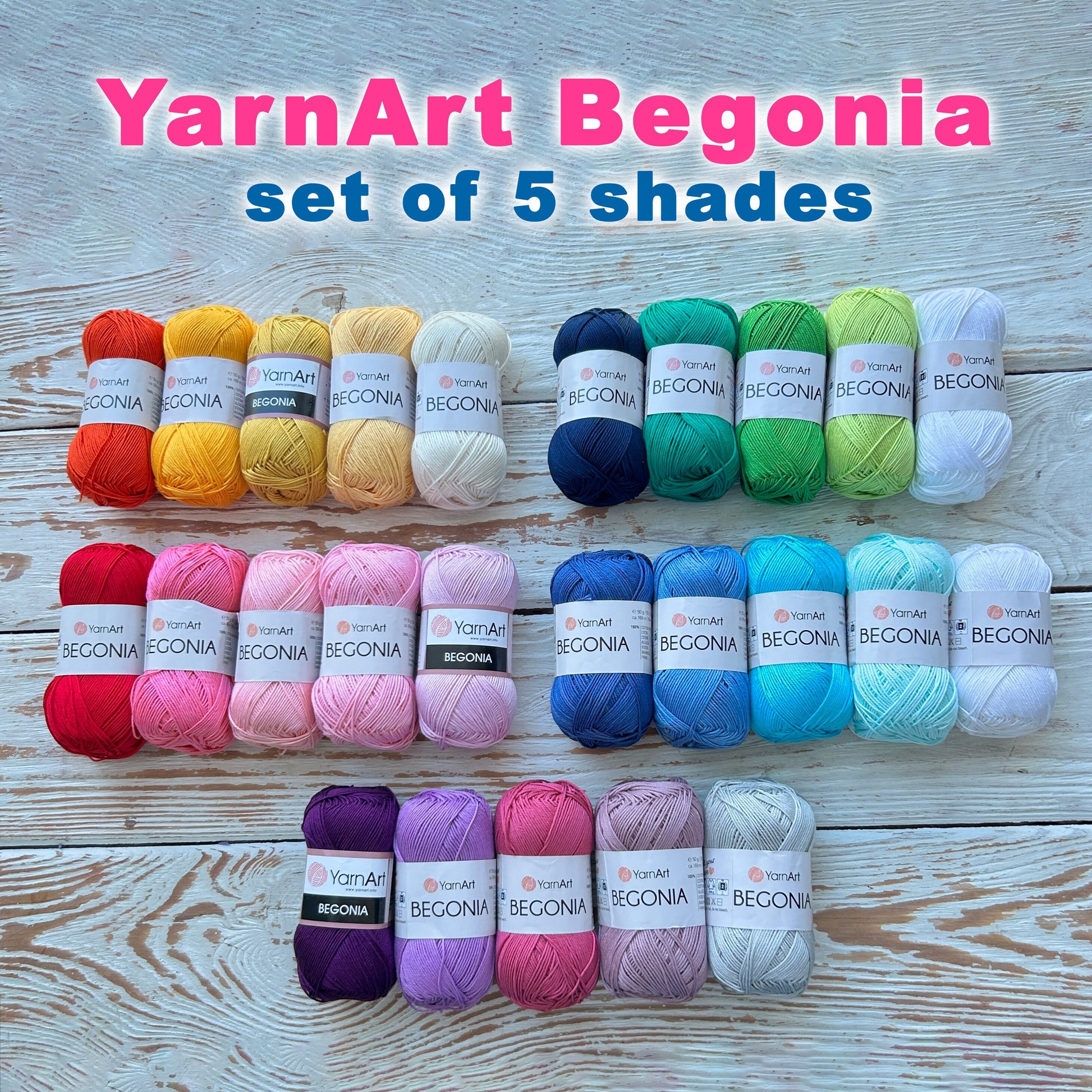 YARNART BEGONIA Cotton Sport Yarn - 50g/Skein - Shades Sets, Mercerized COTTON Yarn, 100% Mercerized Cotton Yarn, Crochet Yarn, Summer Yarn