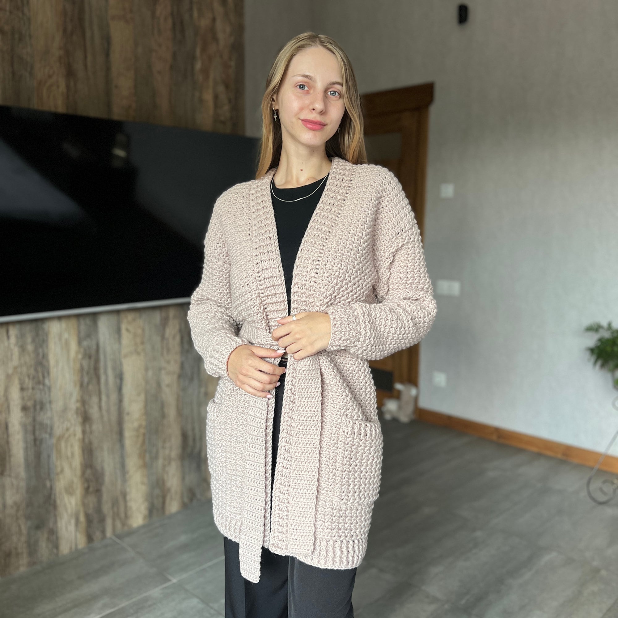 Crochet CARDIGAN PATTERN, Crochet PDF Pattern, Sizes S-M, Crochet Cardigan with Pockets and Belt, Womens Crochet Pattern, Instant Download