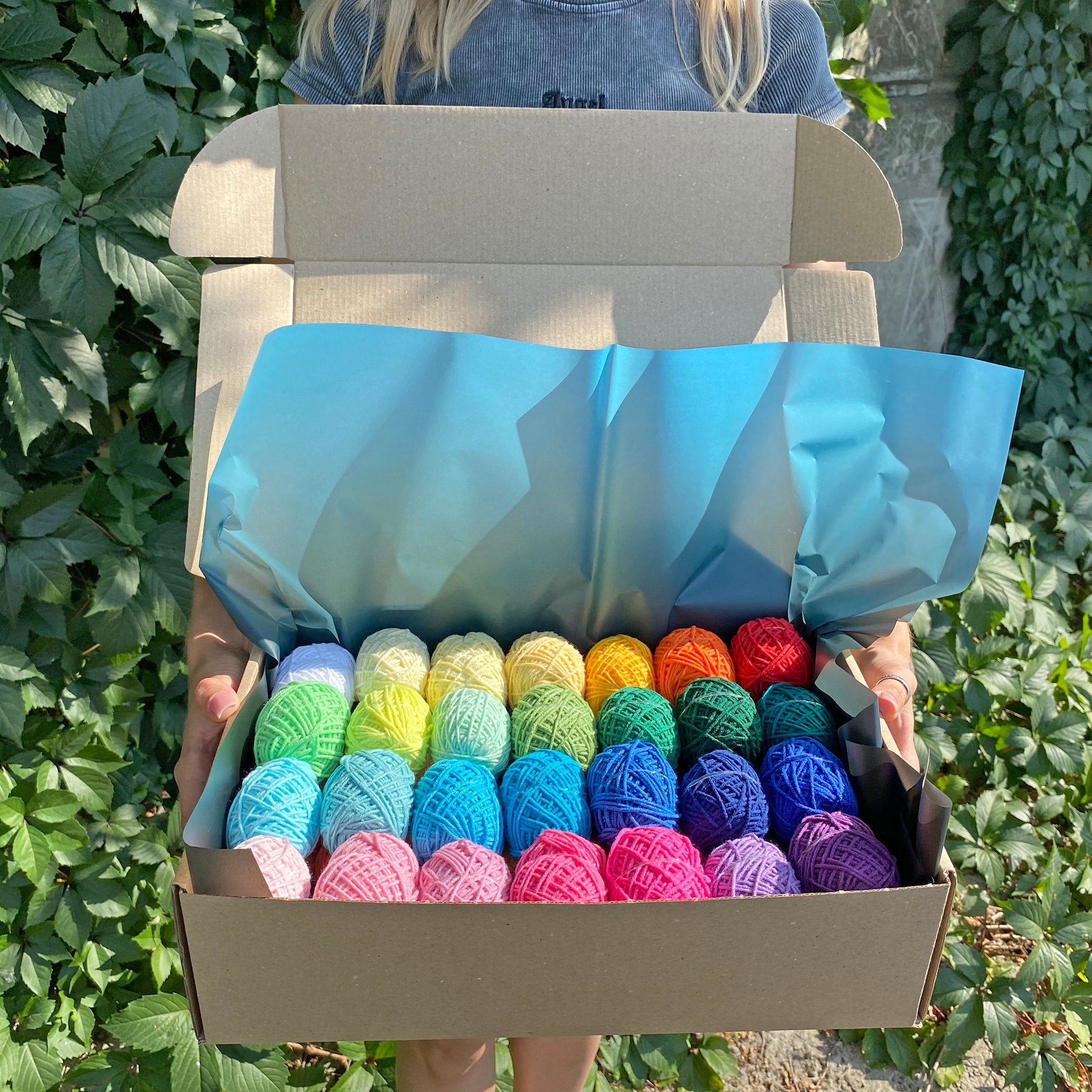 Rainbow YARN SET 60x12g Cotton Blend Yarn Mini Skeins 2280 Yards Total, Amigurumi Yarn Set, Granny Square Kit, Sport Weight Fine Yarn Kit