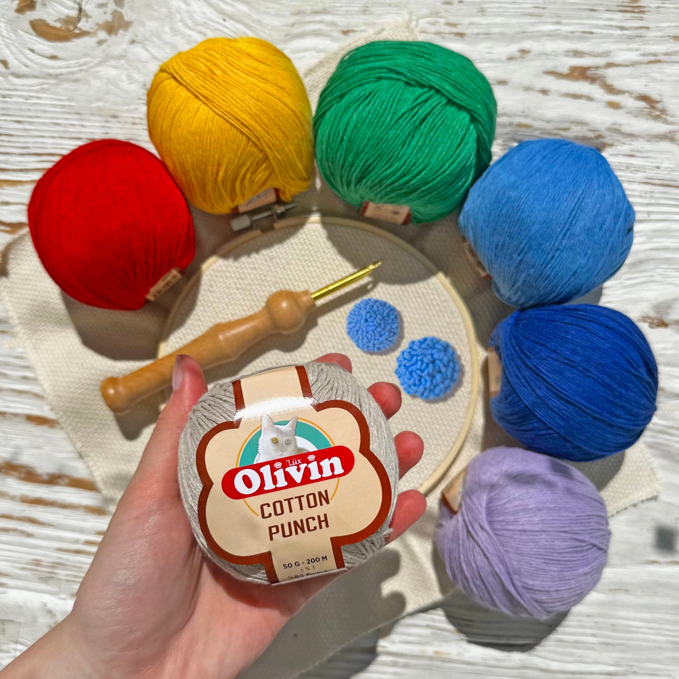 Punch Needle Yarn, Cotton Blend Yarn, Olivin Cotton Punch, Punch Needle Thread, Crochet Yarn, Knitting Yarn, Cotton Yarn, Punch Needeling