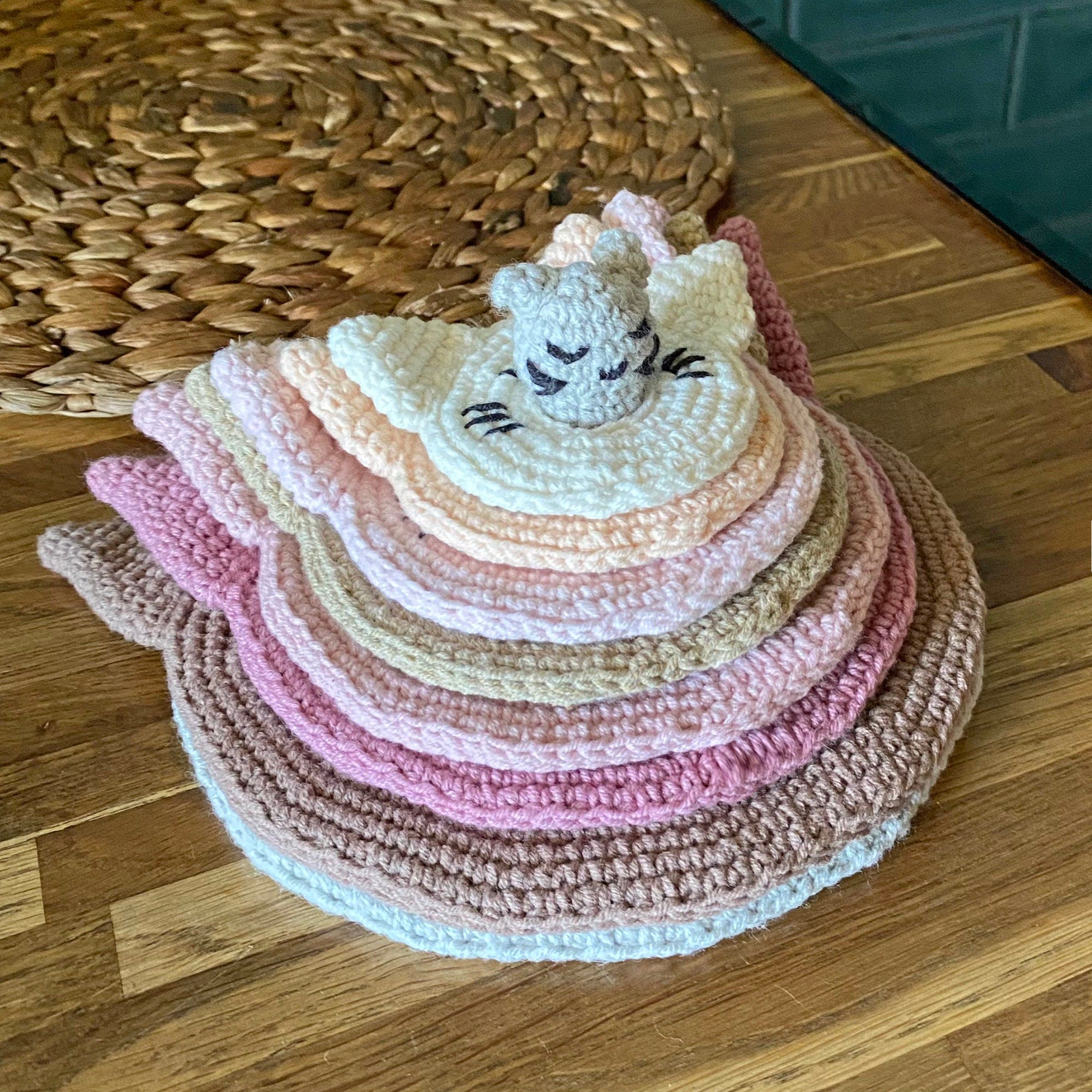 Crochet Cat Coasters, Kitty Coaster Crochet Pattern, Seven Sizes Kitchen Coasters, Stacking Crochet Coastern Pattern, Instant Download