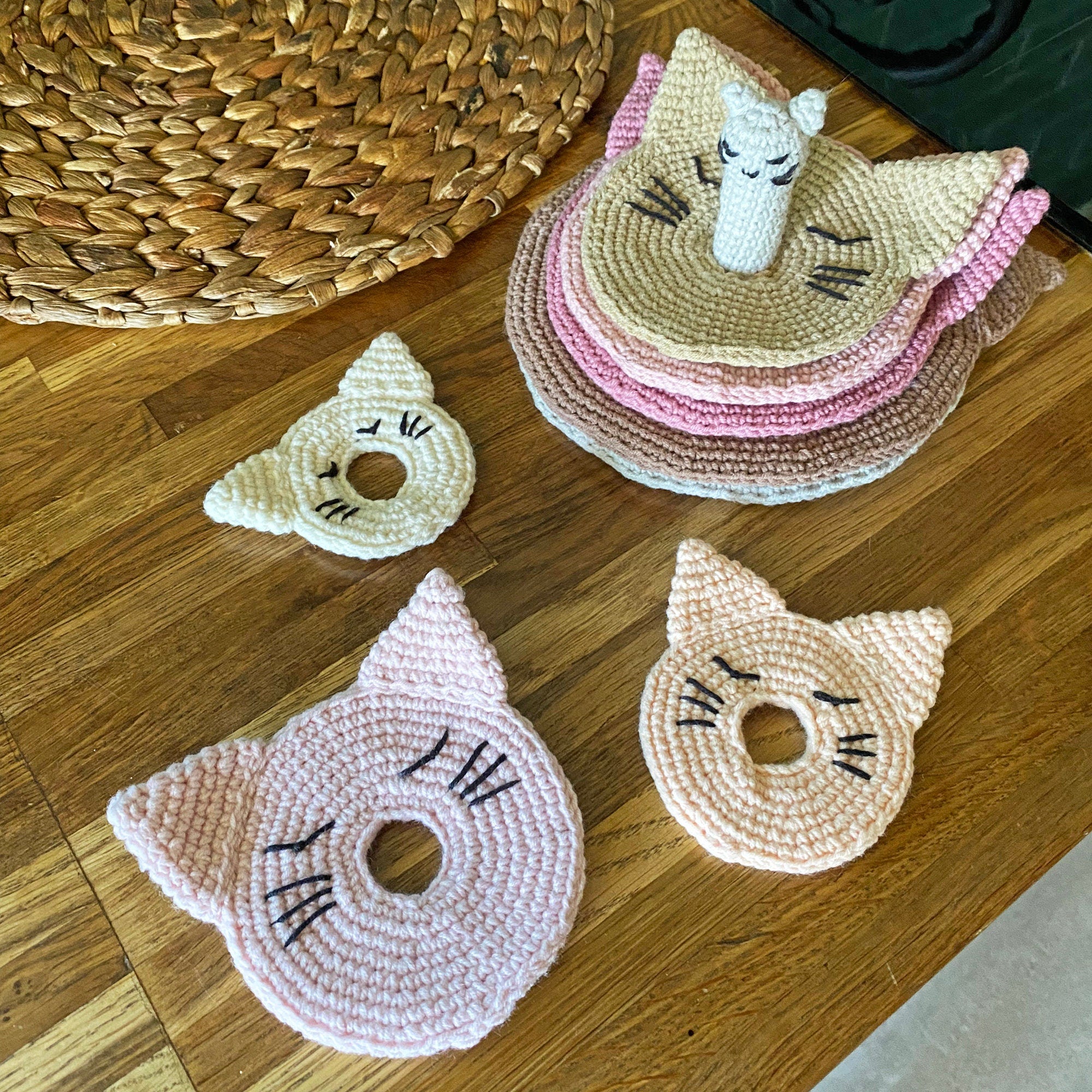 Crochet Cat Coasters, Kitty Coaster Crochet Pattern, Seven Sizes Kitchen Coasters, Stacking Crochet Coastern Pattern, Instant Download